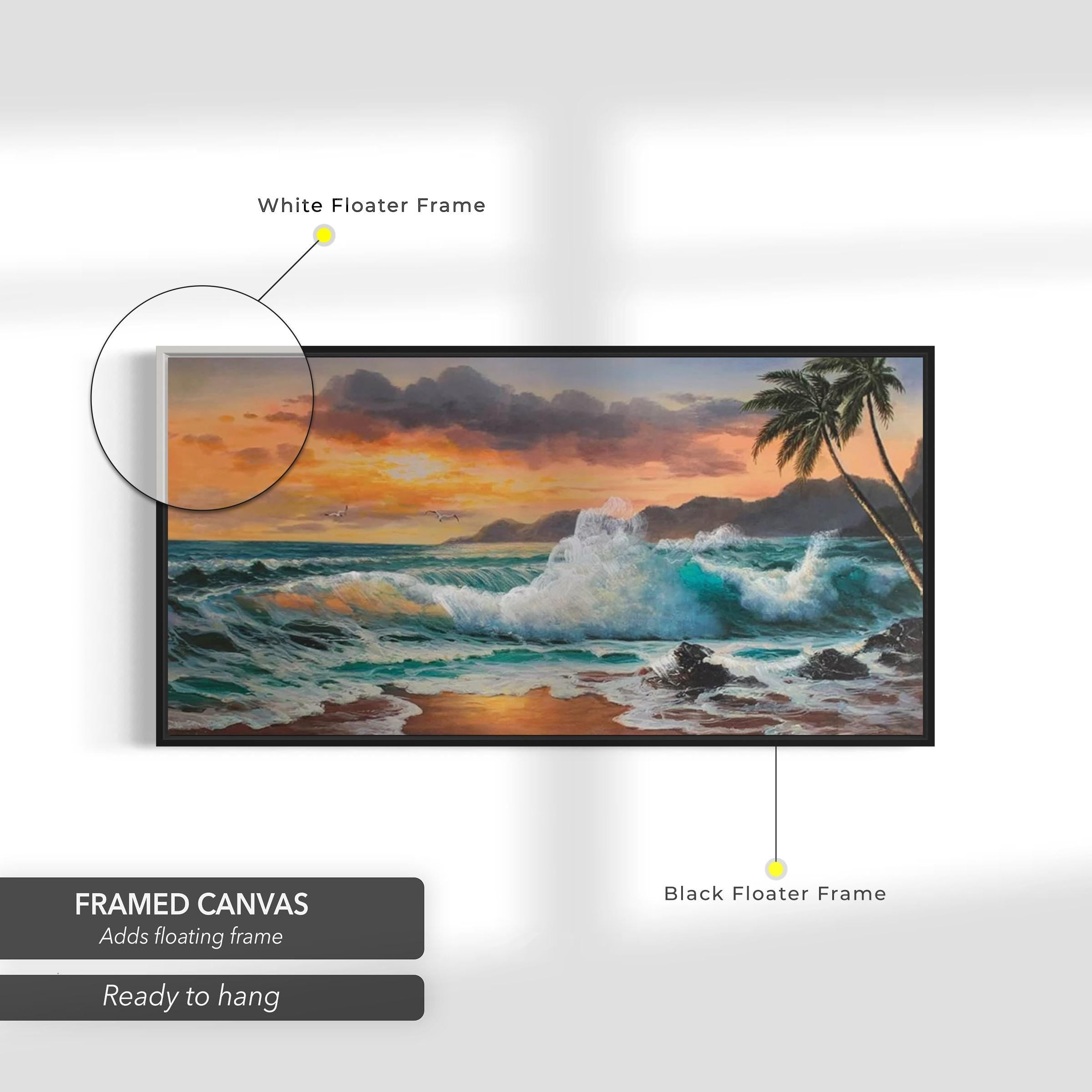 Tropical Ocean Sunset Waves, Palm Trees & Seascape Canvas Art | Poster Print