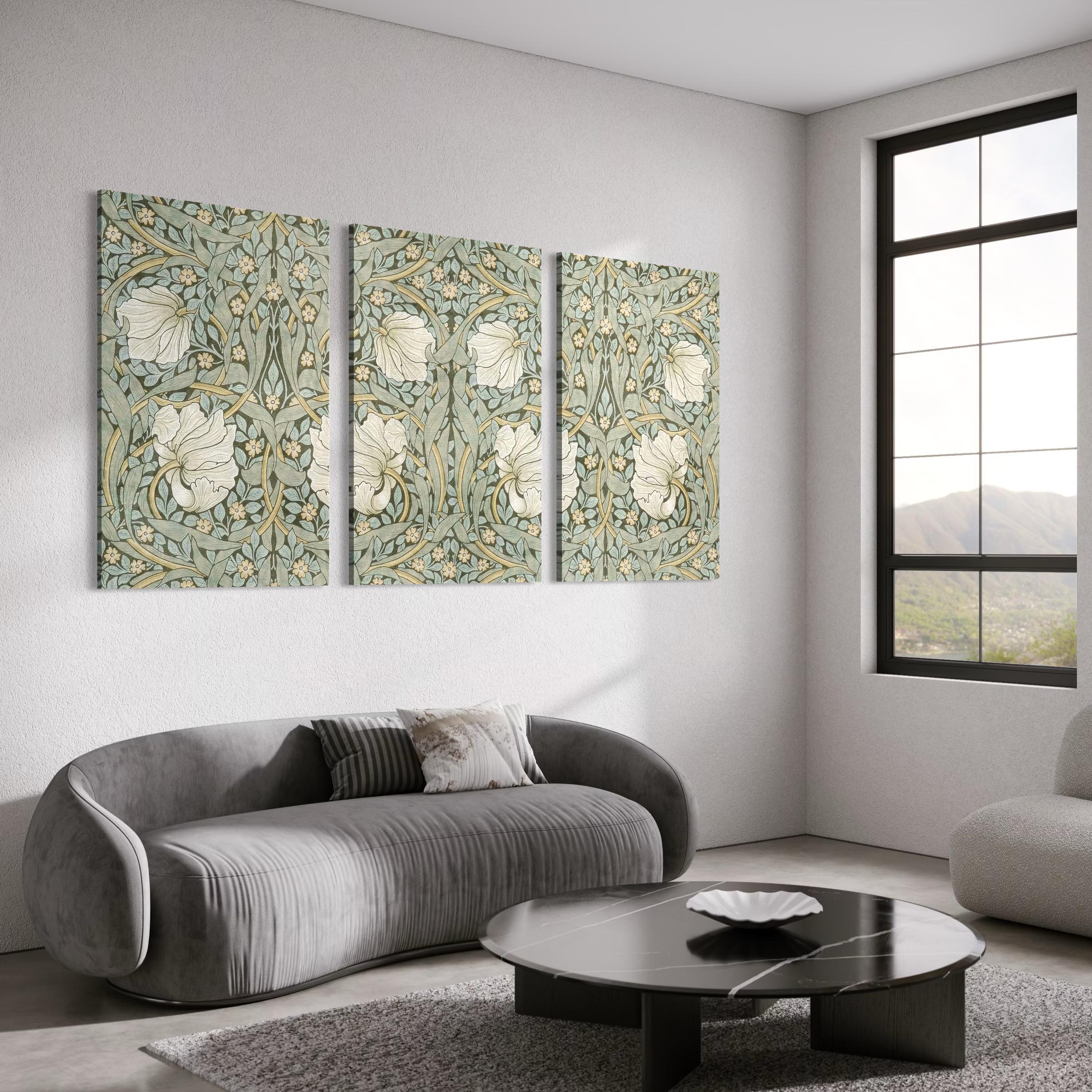 William Morris Pimpernel Botanical Set of 3 Canvas | Poster Prints | Vintage Floral Sage Green