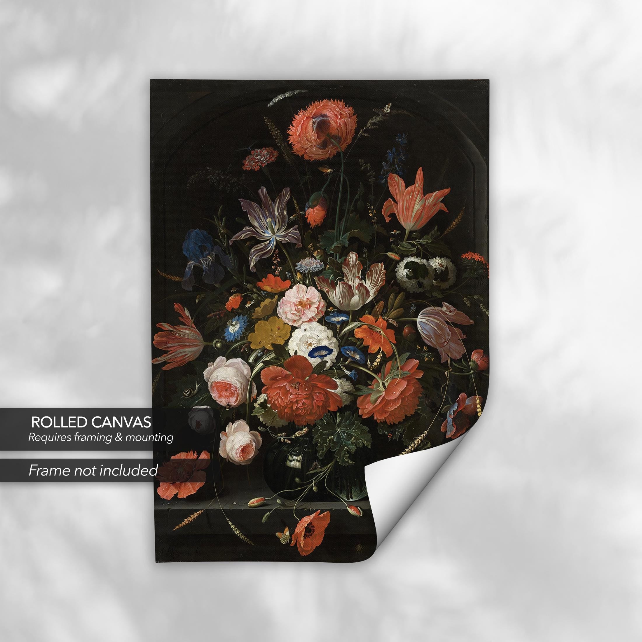 Flowers in a Glass Vase by Abraham Mignon Canvas Art | Poster Print