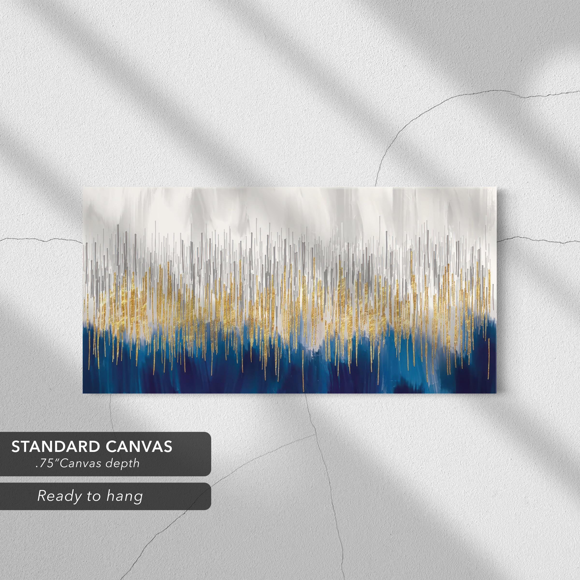 Modern Abstract Blue & Gold | Metallic Stylish Canvas Art | Poster Print