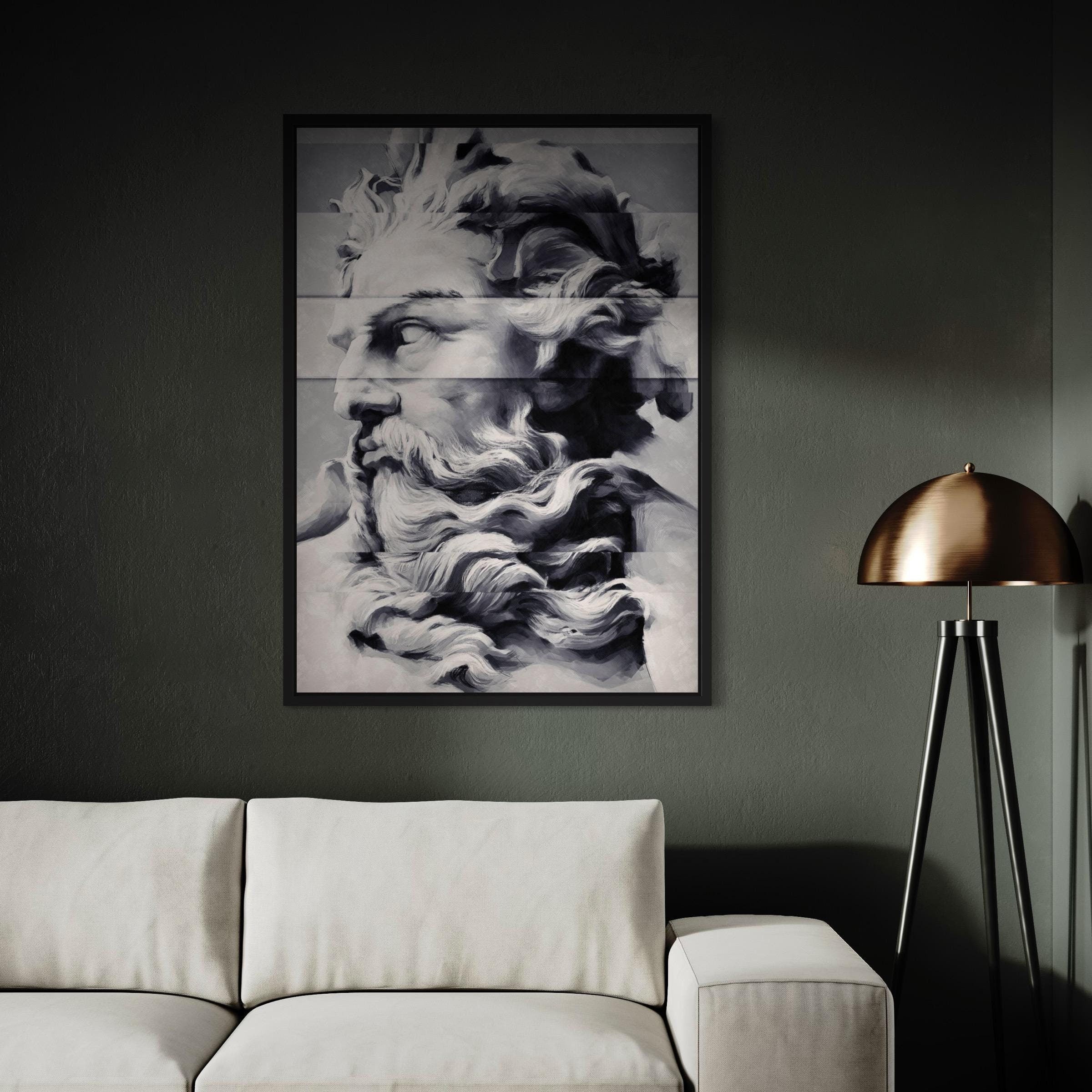 Modern Neptune Sculpture Portrait Canvas Art | Poster Print