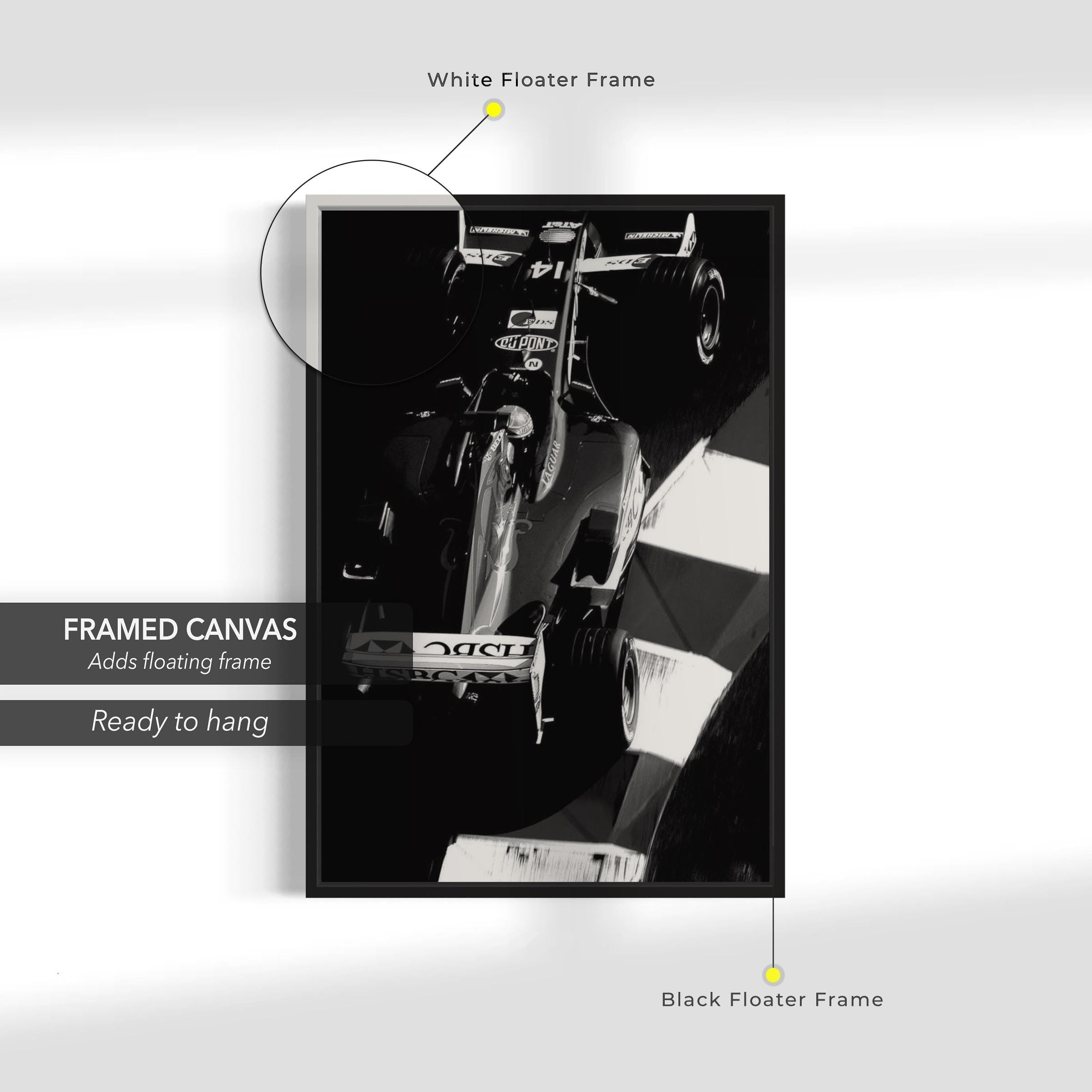 F1 Black & White Formula One Racing Car Canvas Art | Poster Print