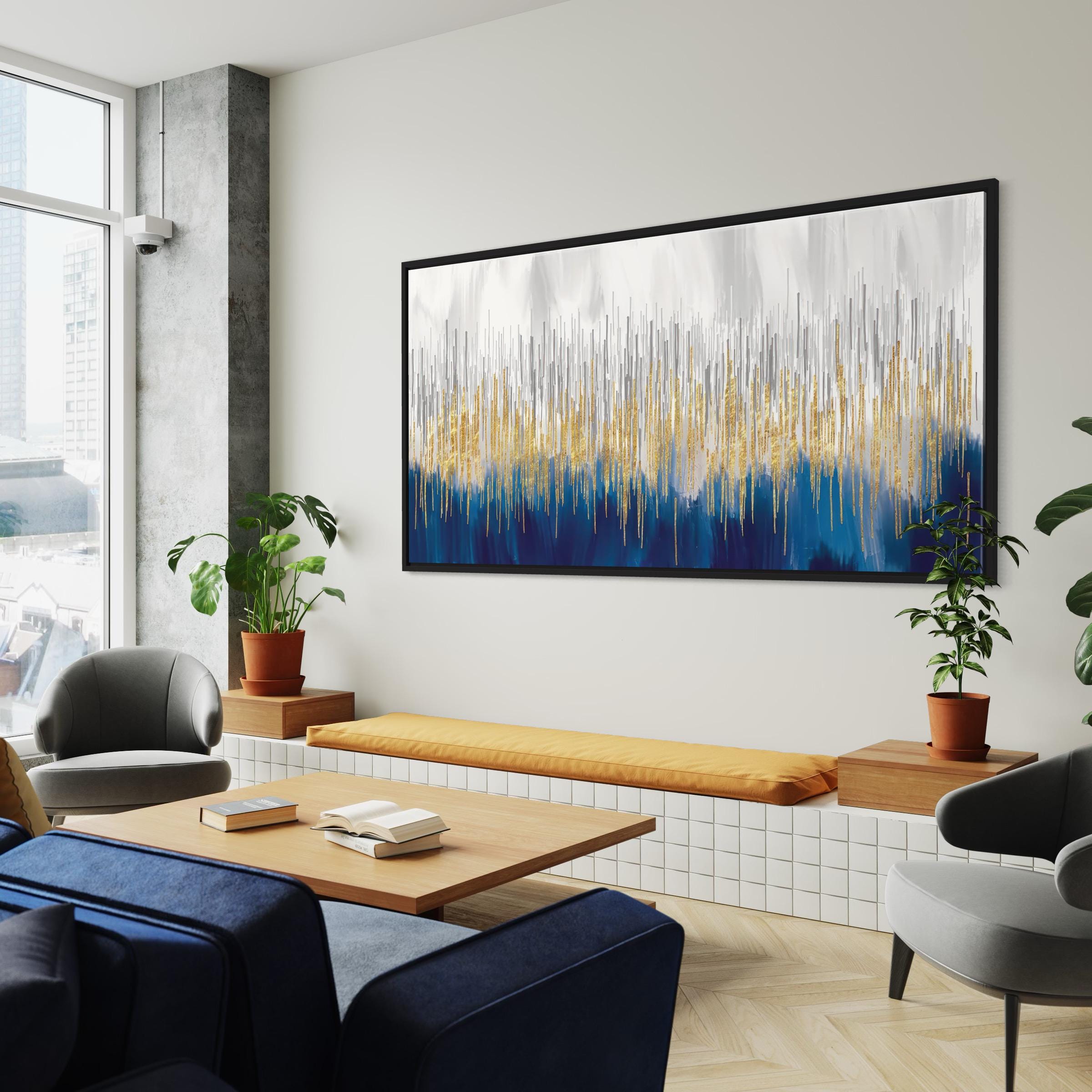 Modern Abstract Blue & Gold | Metallic Stylish Canvas Art | Poster Print
