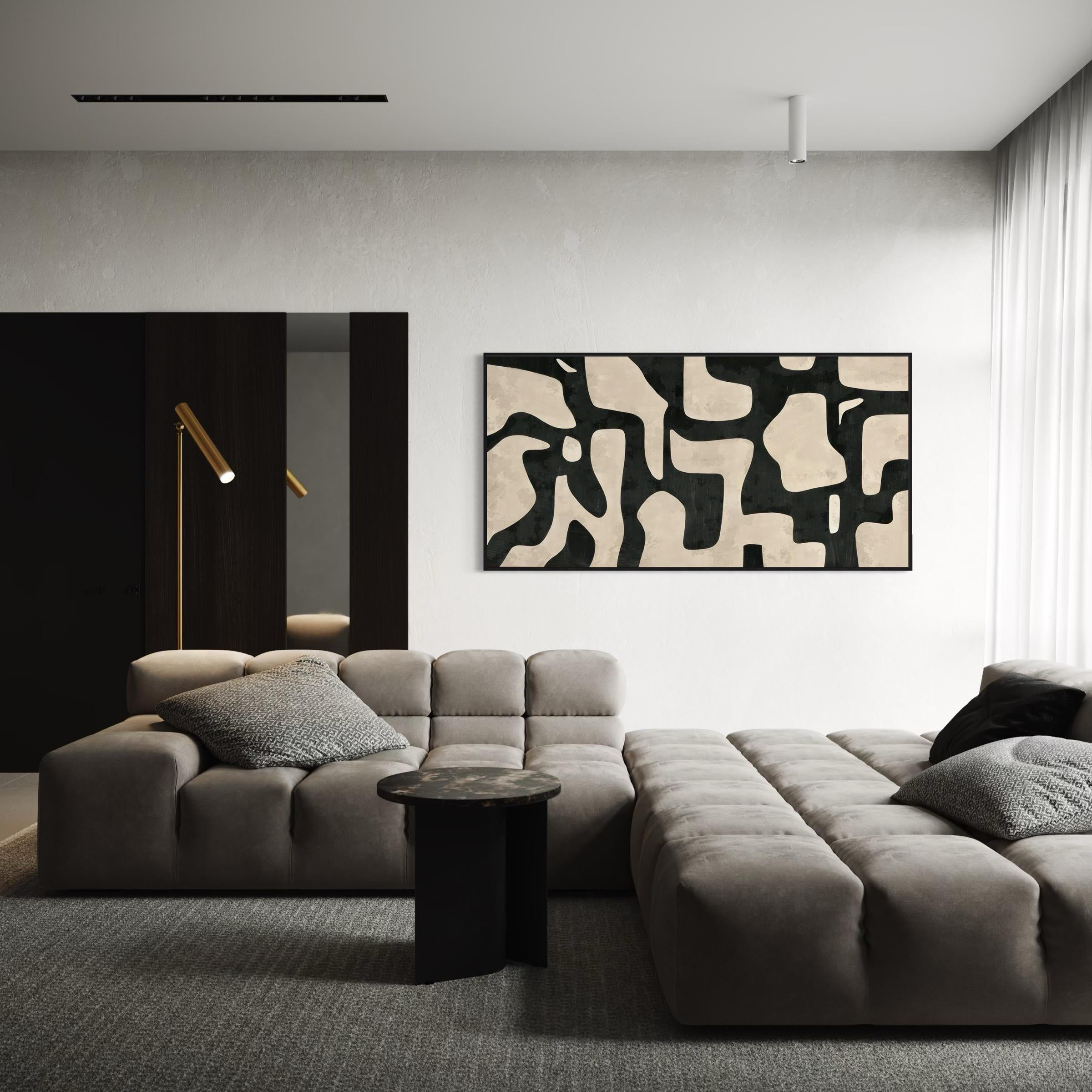 Mid Century Modern Canvas | Poster Print Wall Art | Abstract Black & White Boho Beige Art