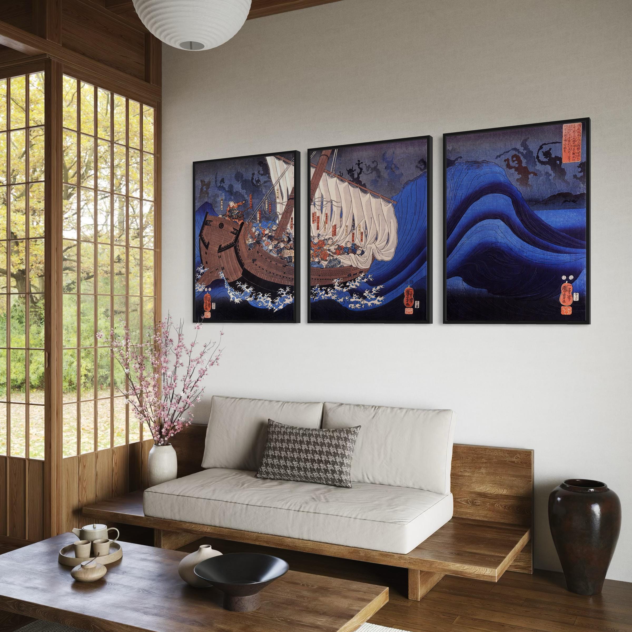 Ghosts of the Taira Set of 3 Utagawa Kuniyoshi Japanese Poster Prints | Canvas Wall Art