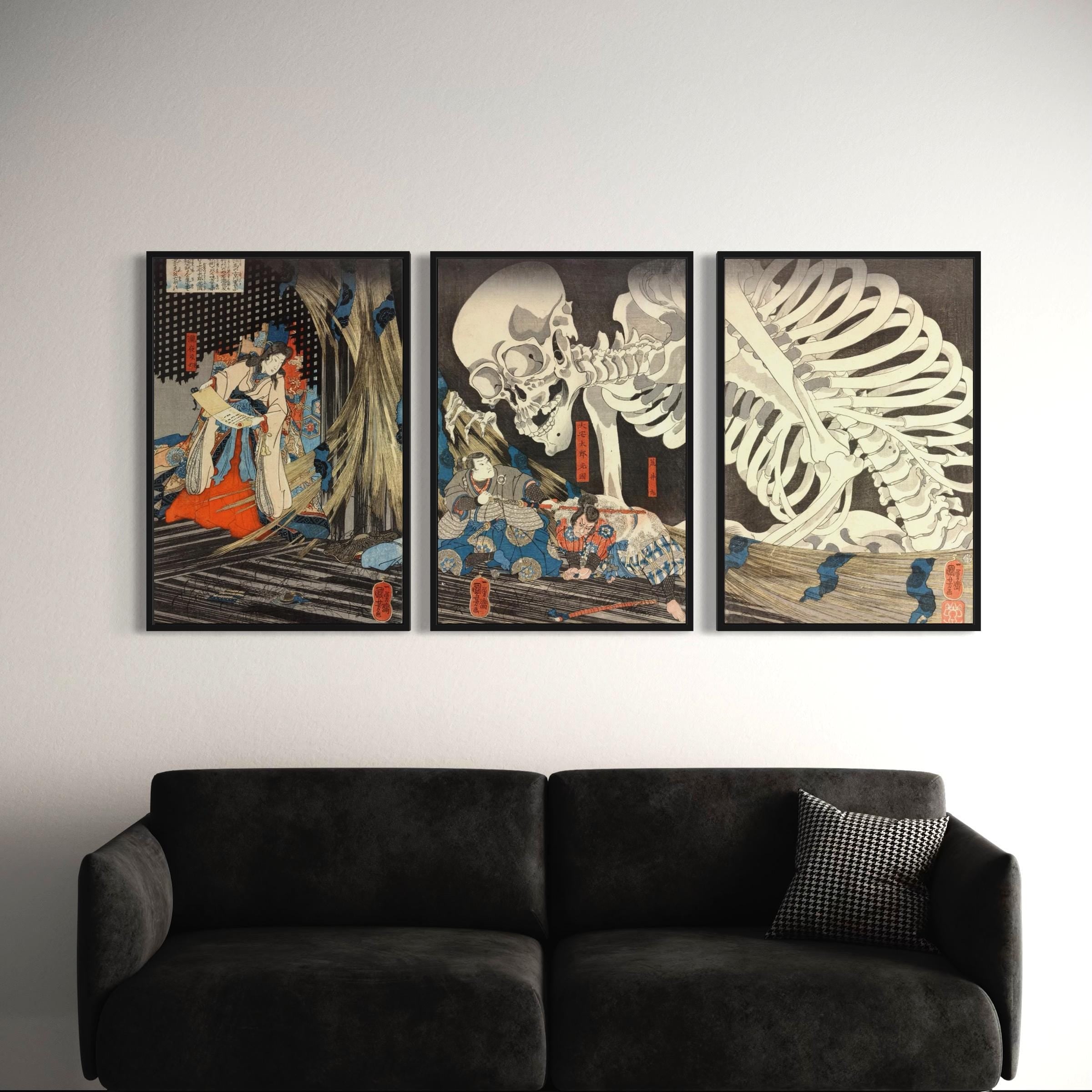 Takiyasha Set Of 3 The Witch & the Skeleton Spectre Japanese Art Mix Poster Prints | Canvas Art