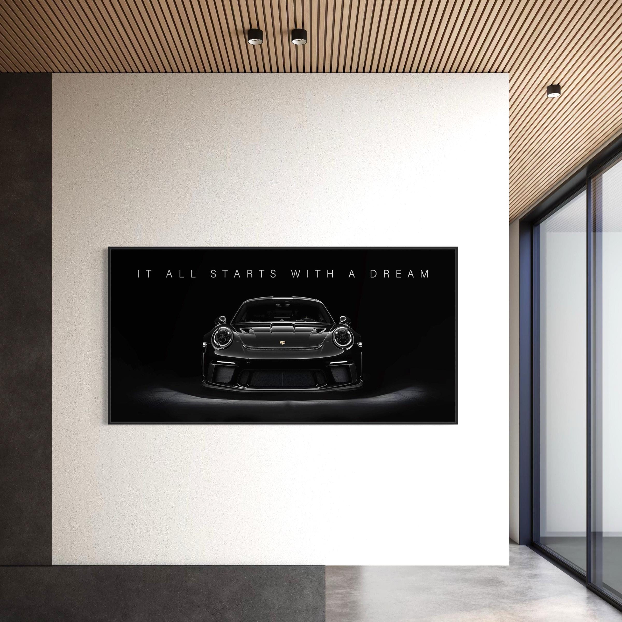 Motivational Porsche 911 GT3 RS - It All Starts With a Dream Quote Canvas Art | Poster Print