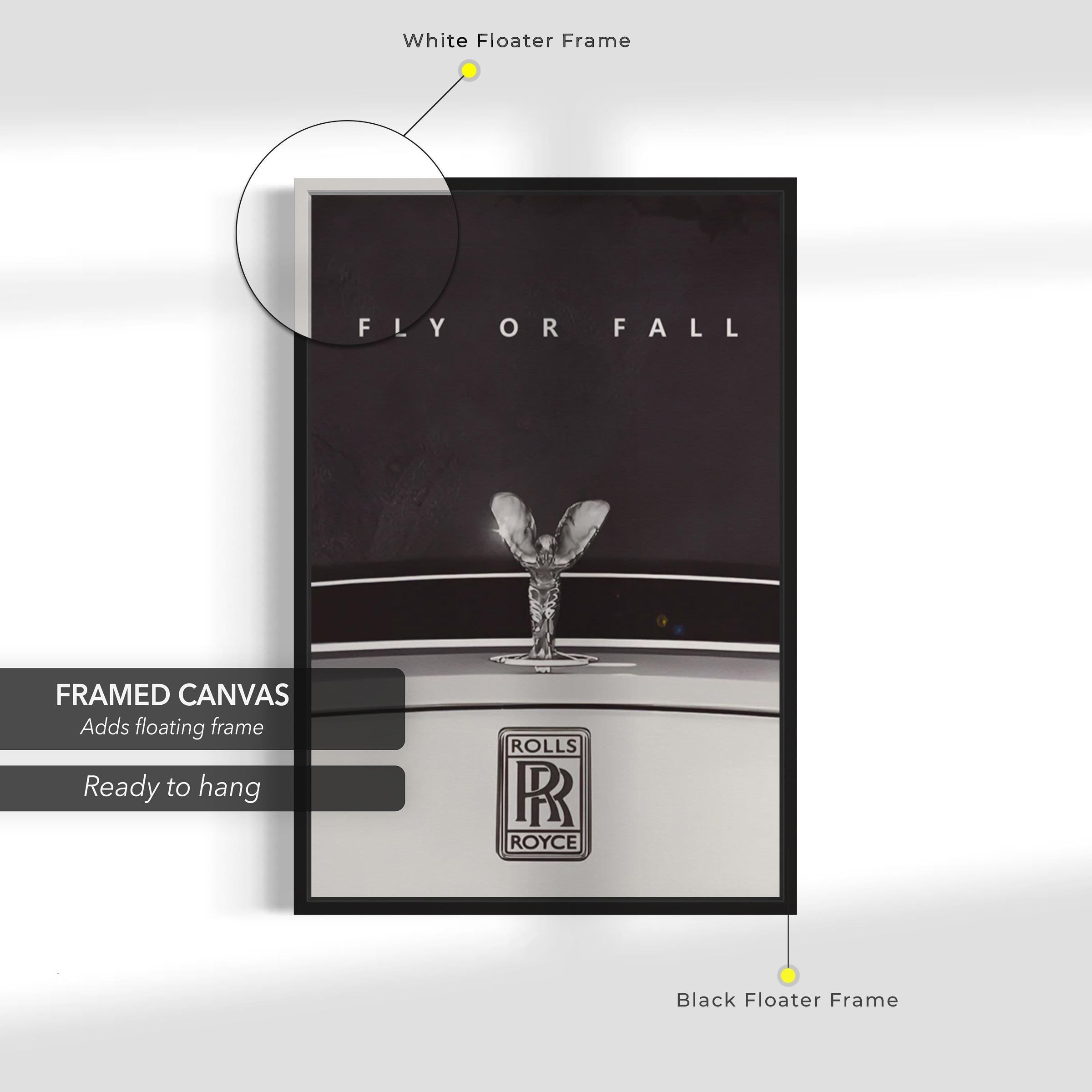 Rolls Royce "Fly or Fall" | Luxury Car Art | Black & White Automotive Canvas Art | Poster Print