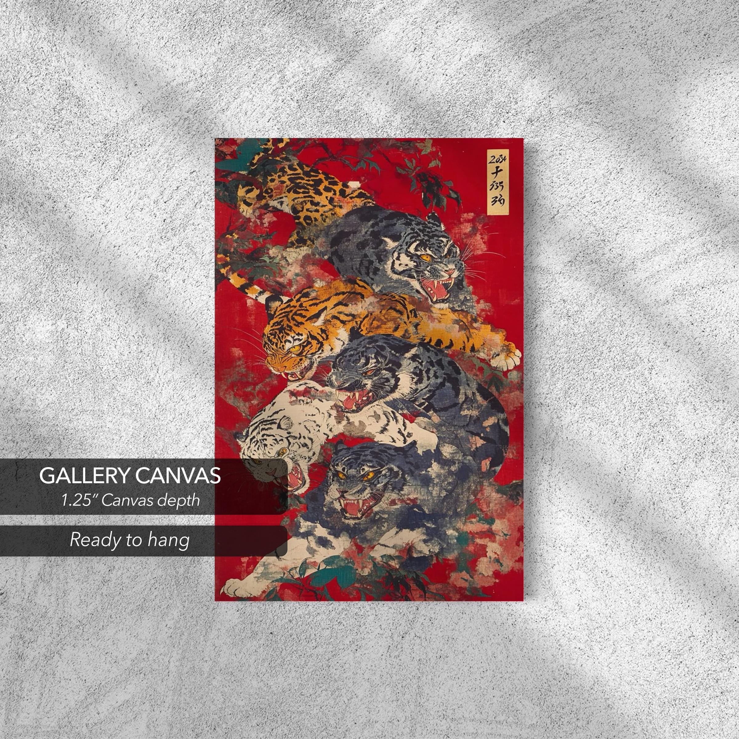 Vintage Japanese Tiger | Red & Black Japanese Animal Canvas Art | Poster Print