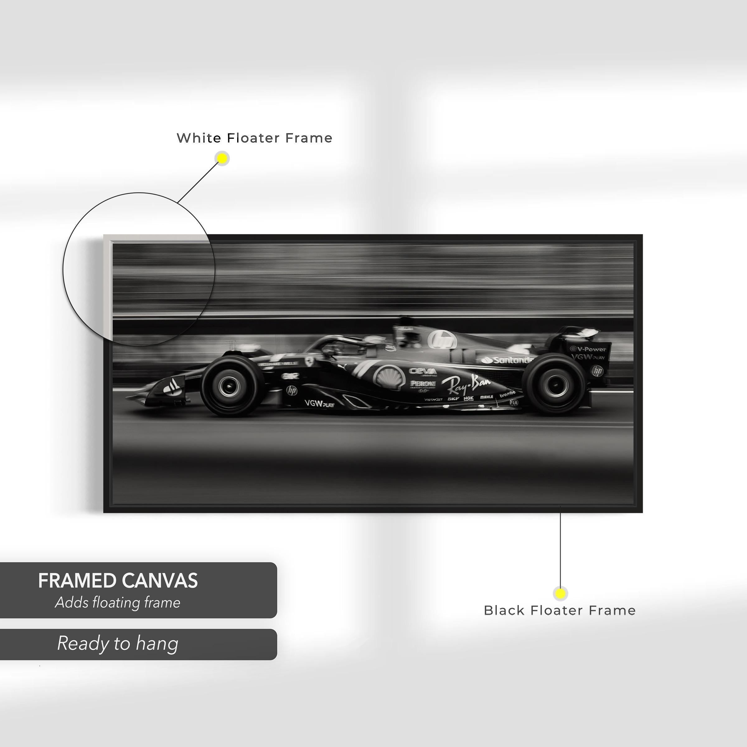 Formula 1 Racing Car Black & White Canvas Art | Poster Print