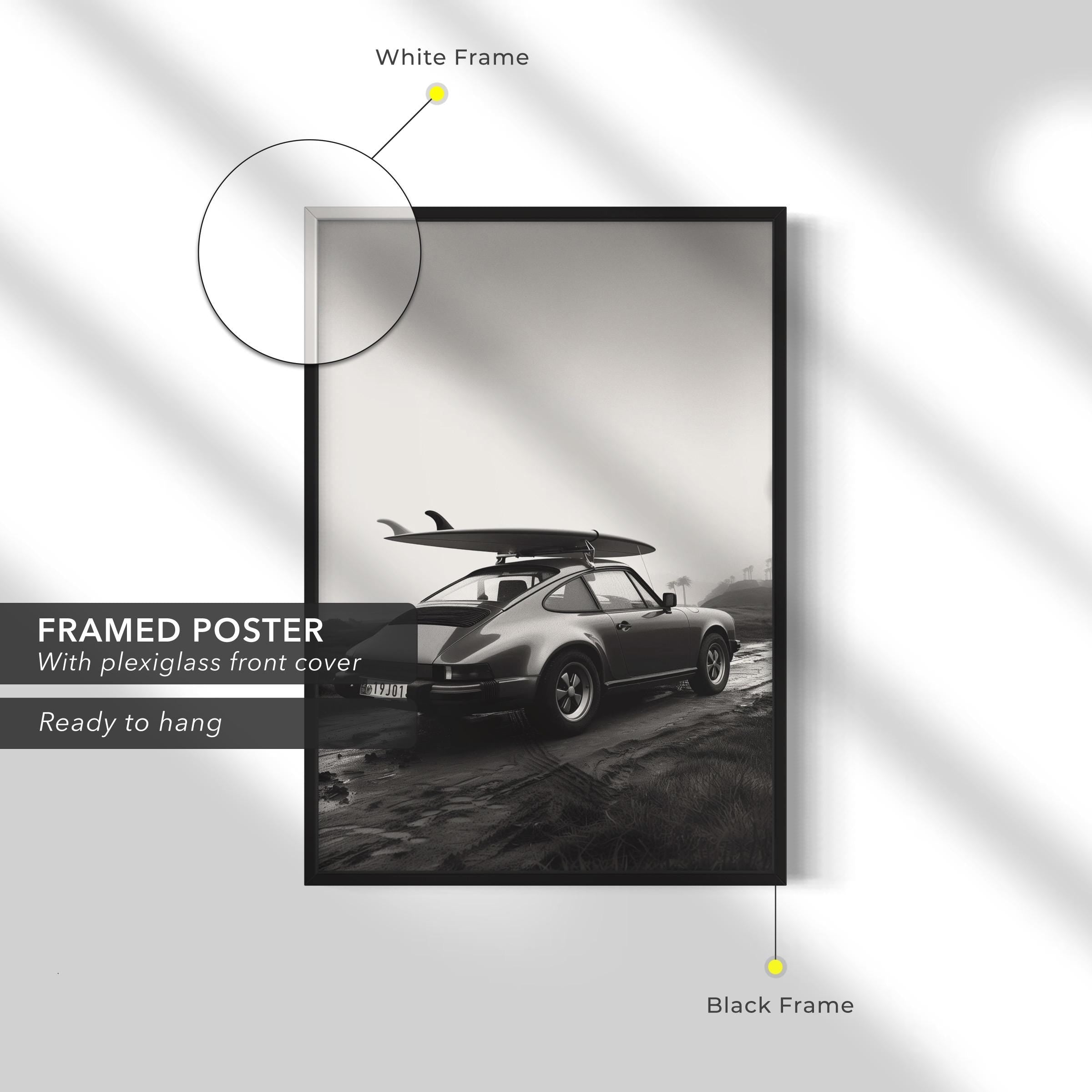 Porsche 911 Surfboard | Classic Car & Beach | Retro Automotive Canvas Art | Poster Print
