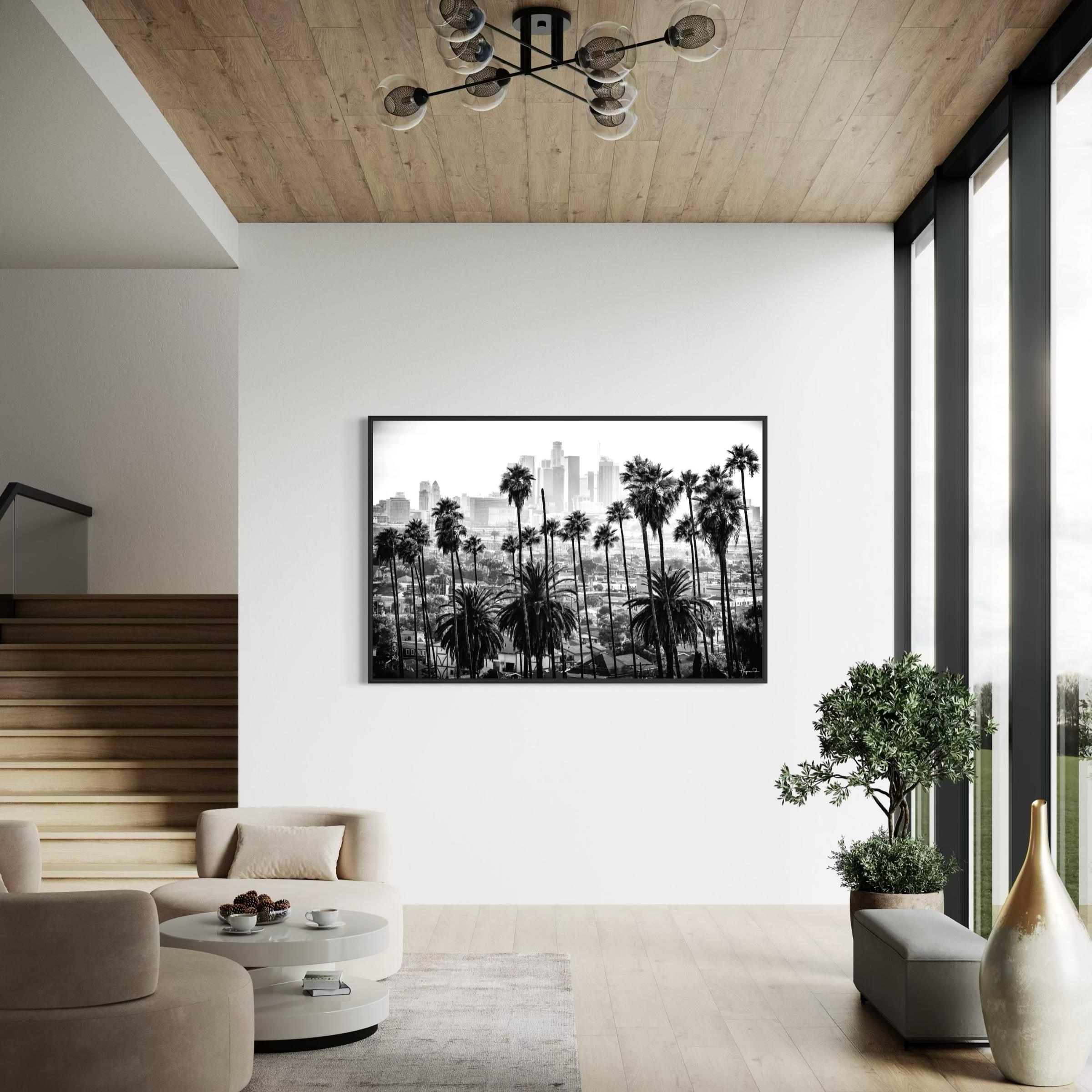 LA Skyline Black & White Los Angeles Palm Trees Poster Print | Canvas Wall Art
