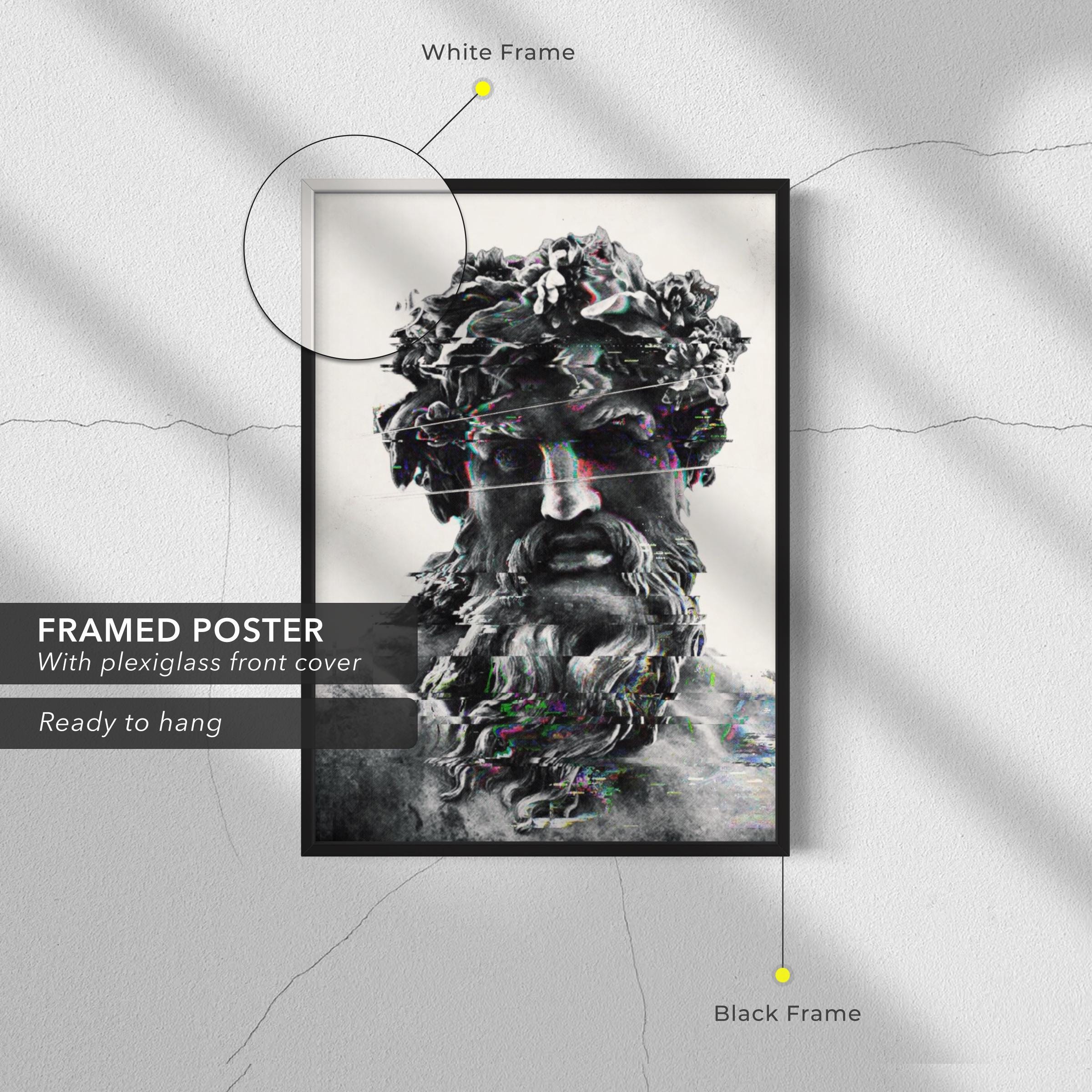 Modern Zeus Sculpture Portrait | Elegant Home Decor | Mythology Canvas Art | Poster Print