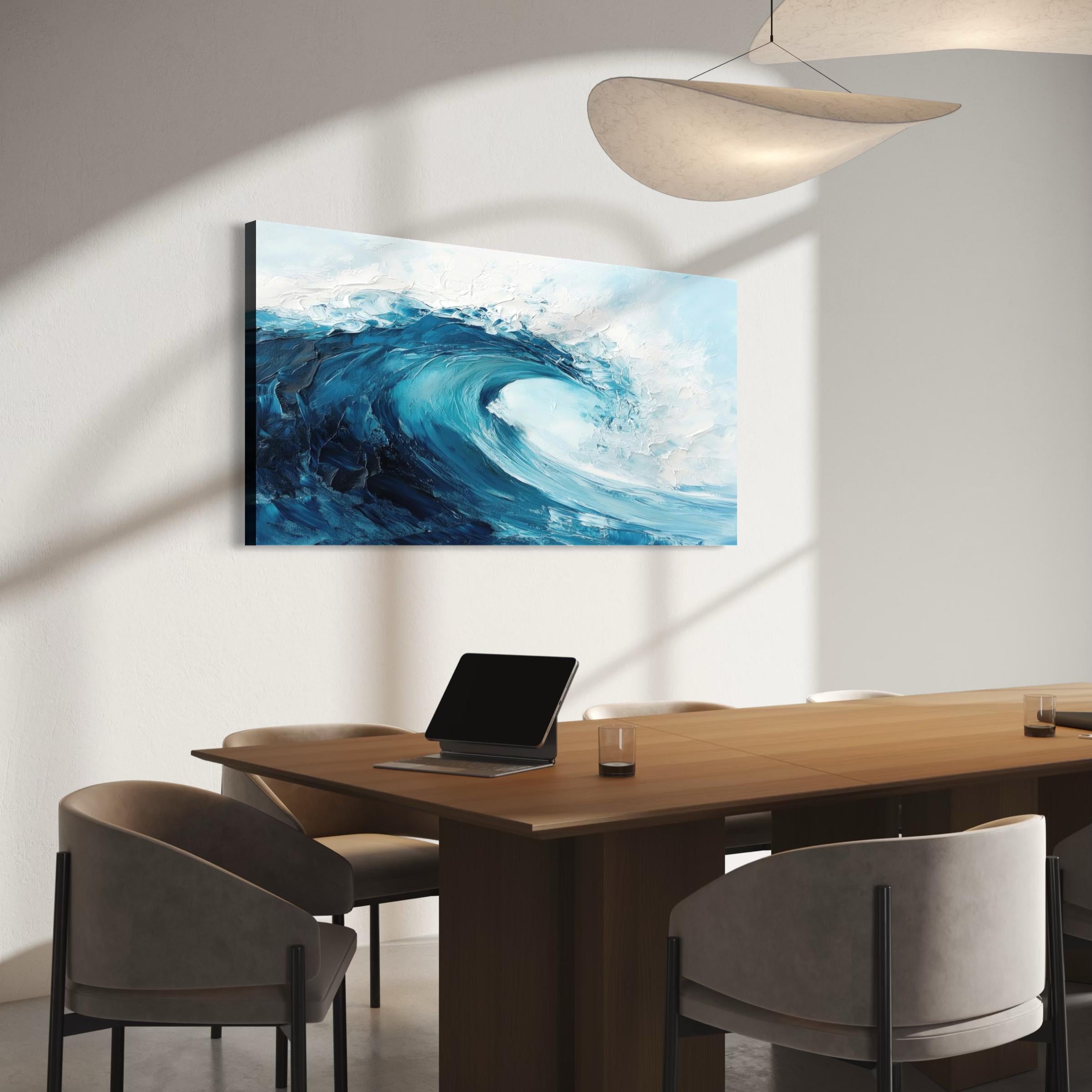 Wave Minimalist Ocean Artwork Canvas Wall Art Print | Neutral Coastal Decor