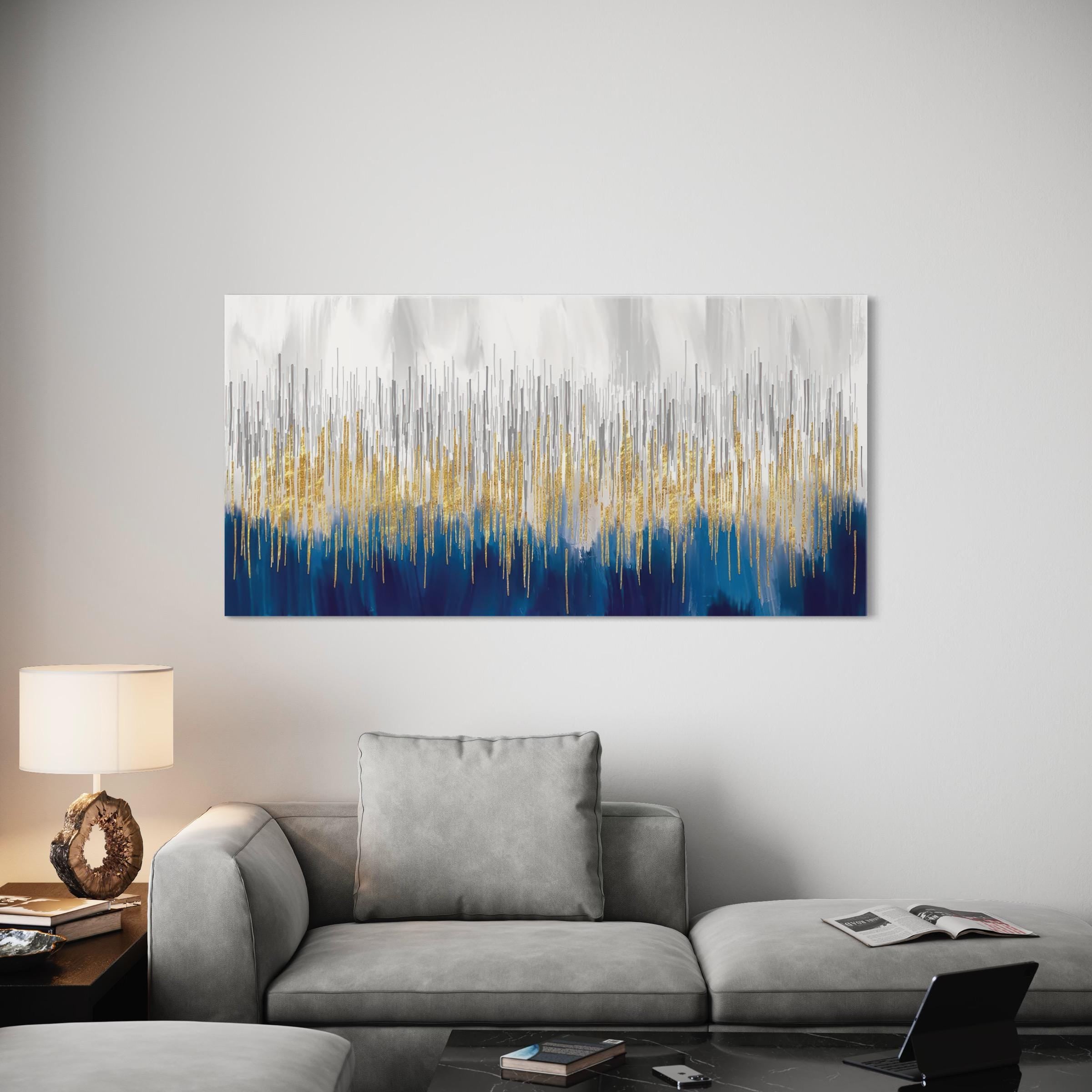 Modern Abstract Blue & Gold | Metallic Stylish Canvas Art | Poster Print