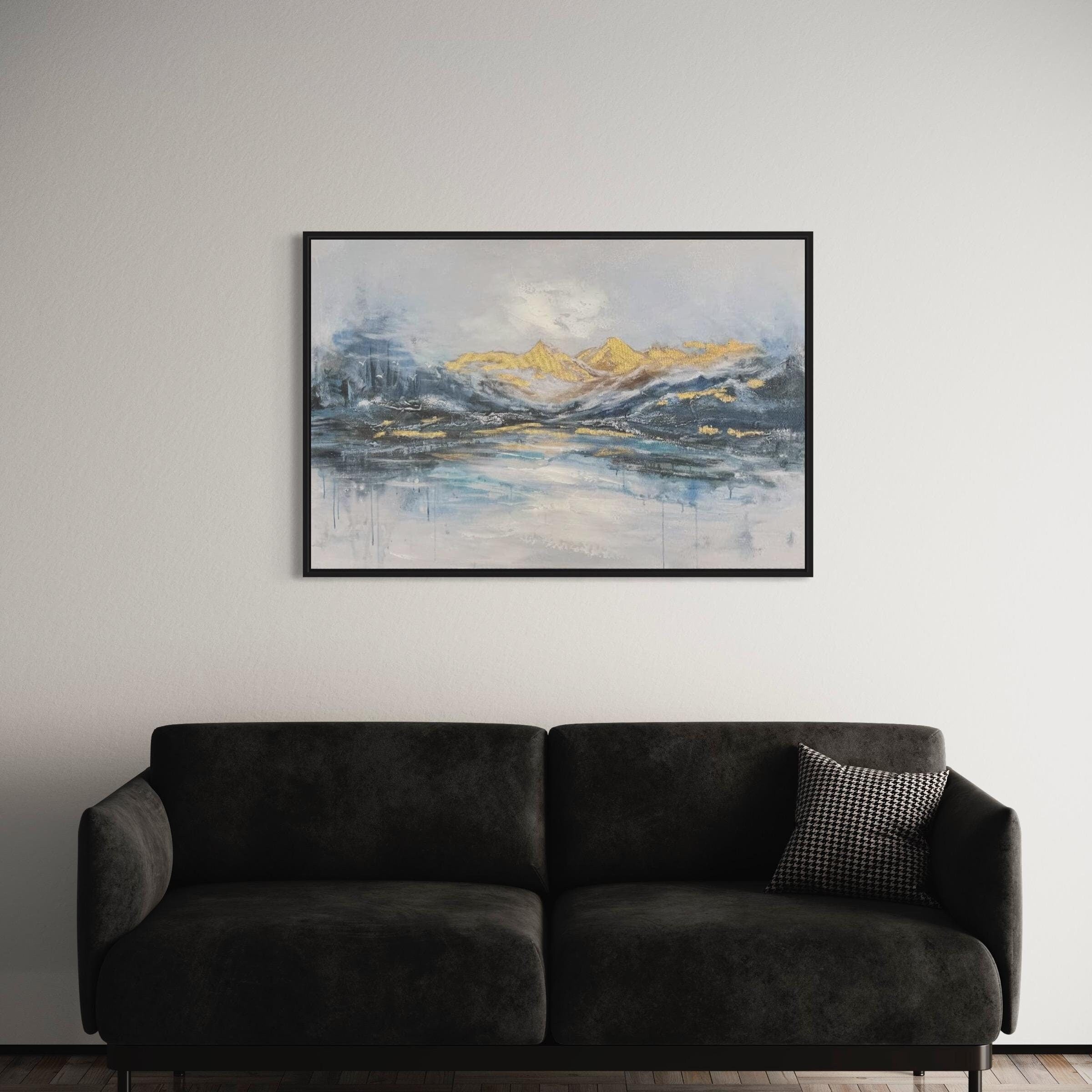 Abstract Mountain Blue & Gold Landscape Canvas Art | Poster Print