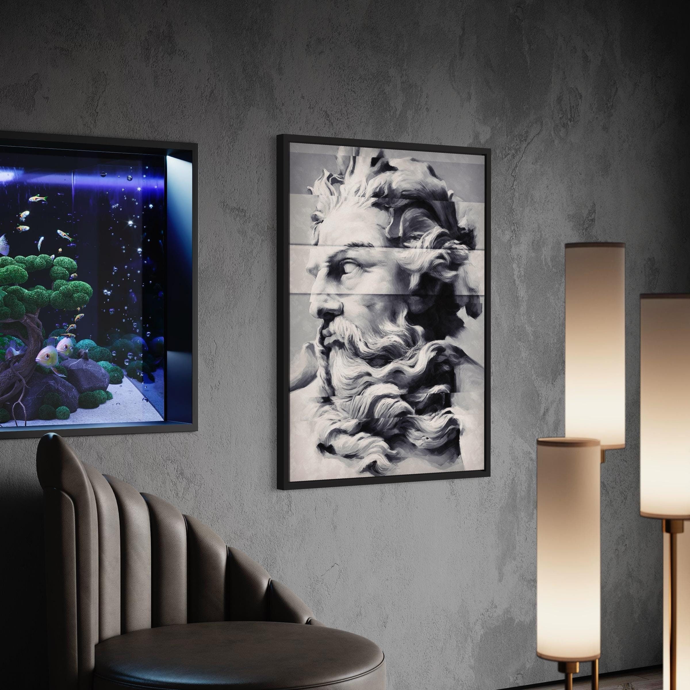 Modern Neptune Sculpture Portrait Canvas Art | Poster Print