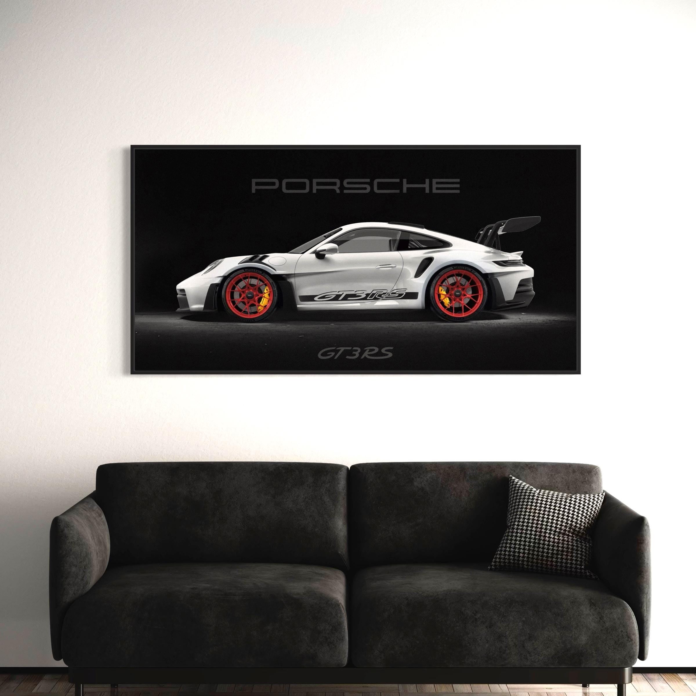 Porsche 911 GT3 RS Framed Canvas | Poster Wall Art Print | Sports Car Decor | Black & White Man Cave, Office Wall Art