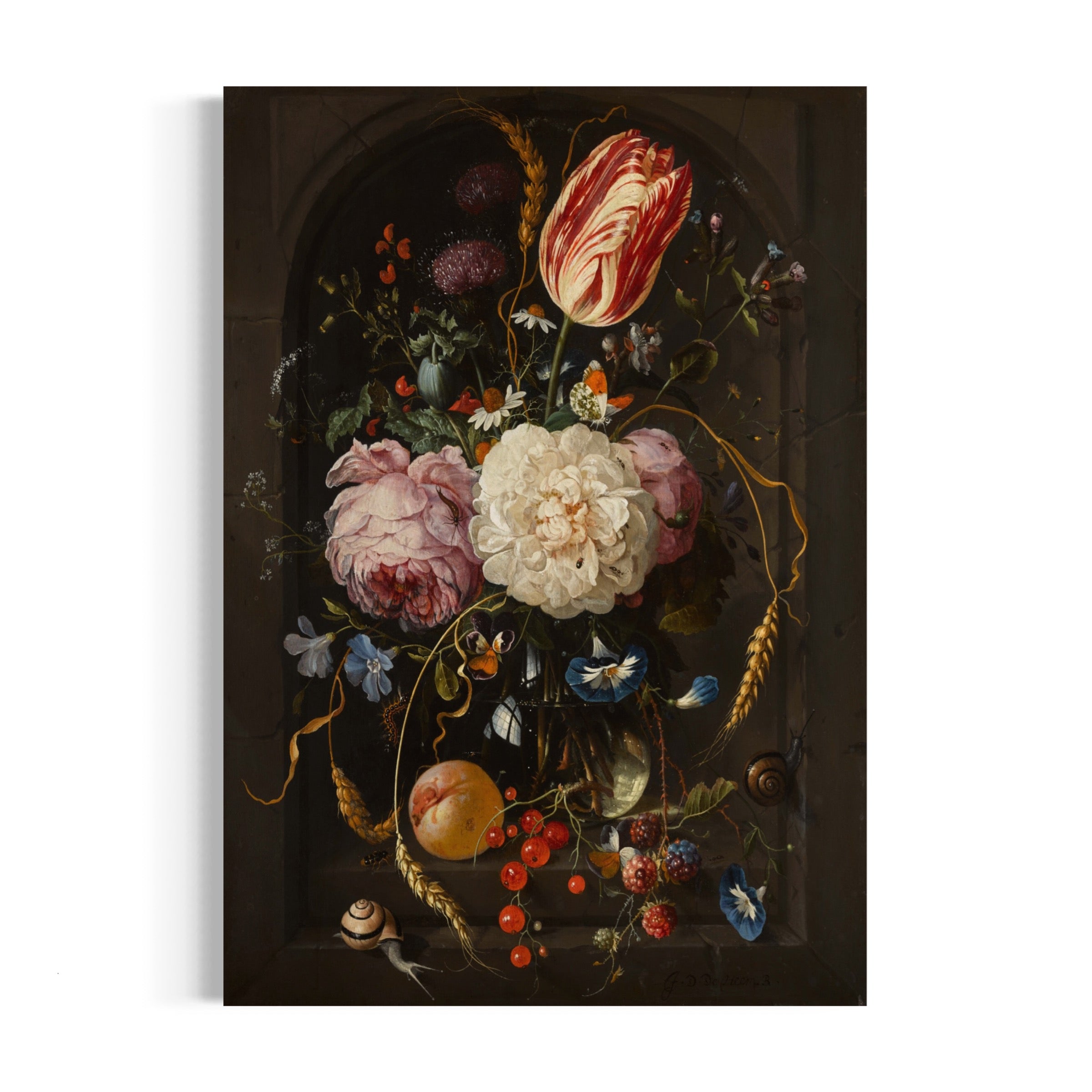 a painting of flowers in a vase on a table