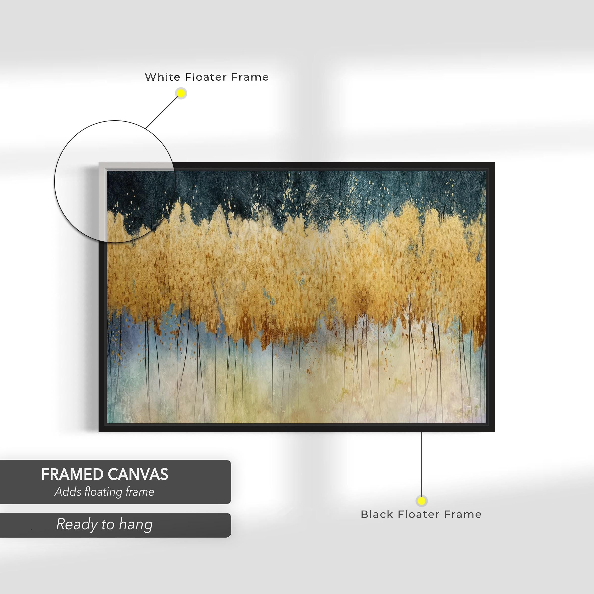 Golden Forest Abstract Landscape Painting | Teal and Gold Canvas Art | Poster Print