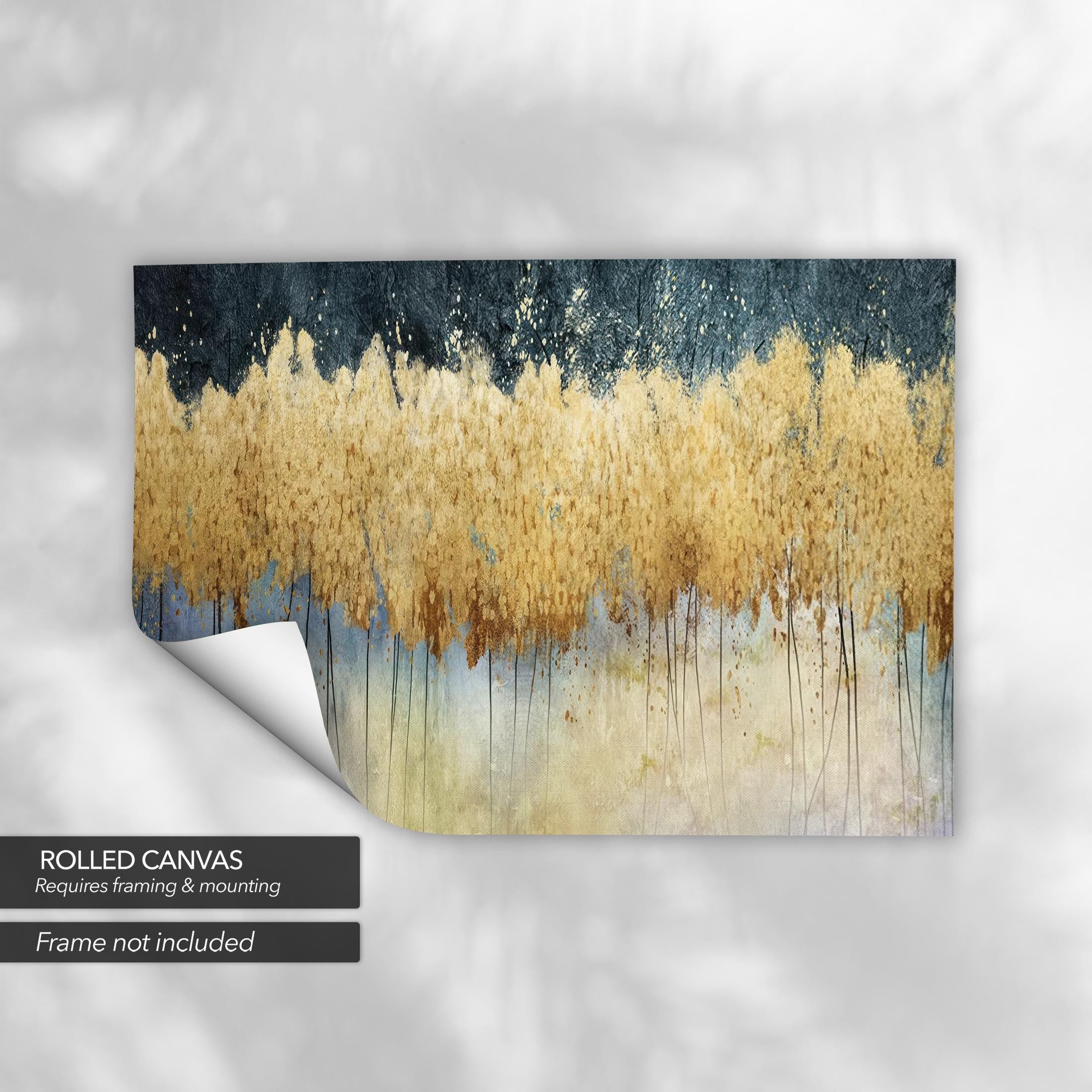 Golden Forest Abstract Landscape Painting | Teal and Gold Canvas Art | Poster Print