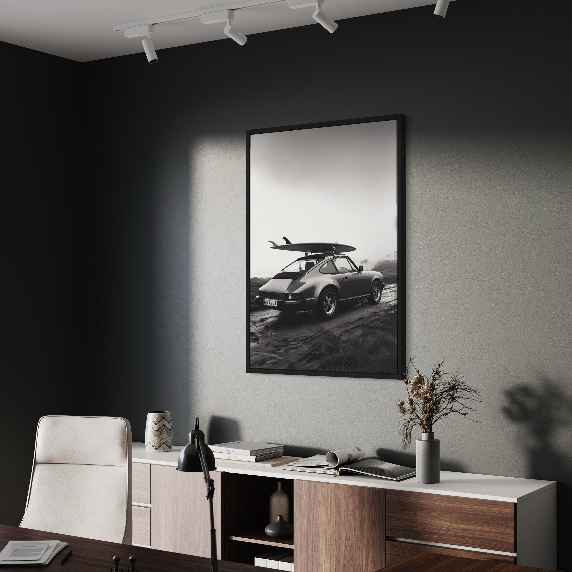 Porsche 911 Surfboard | Classic Car & Beach | Retro Automotive Canvas Art | Poster Print