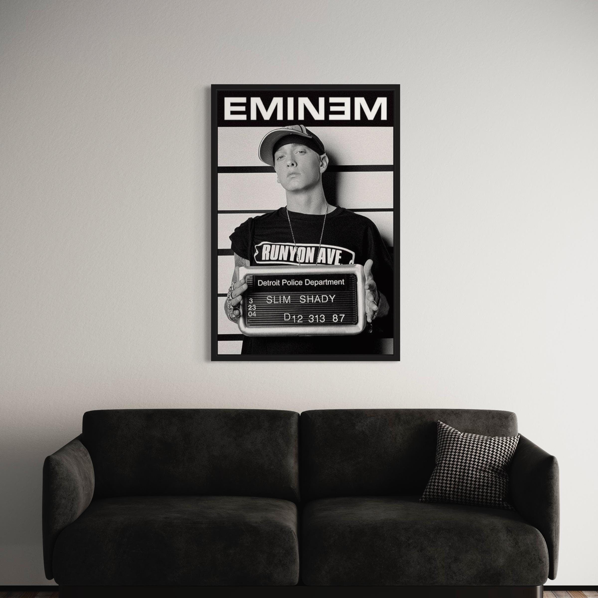 Eminem Mugshot | Slim Shady Detroit Police Black & White Canvas Art | Poster Print