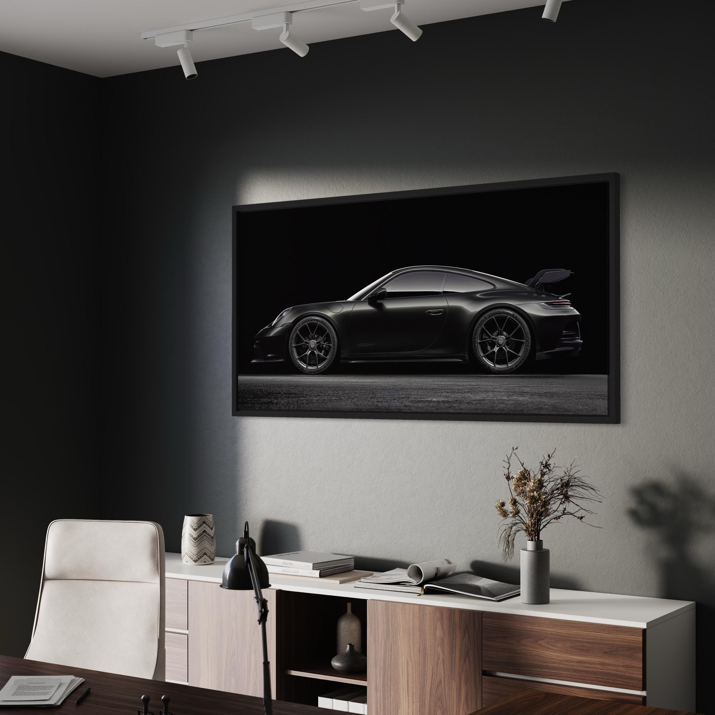 Porsche 911 GT3 RS Black Sportscar | Modern Luxury Canvas Art | Poster Print