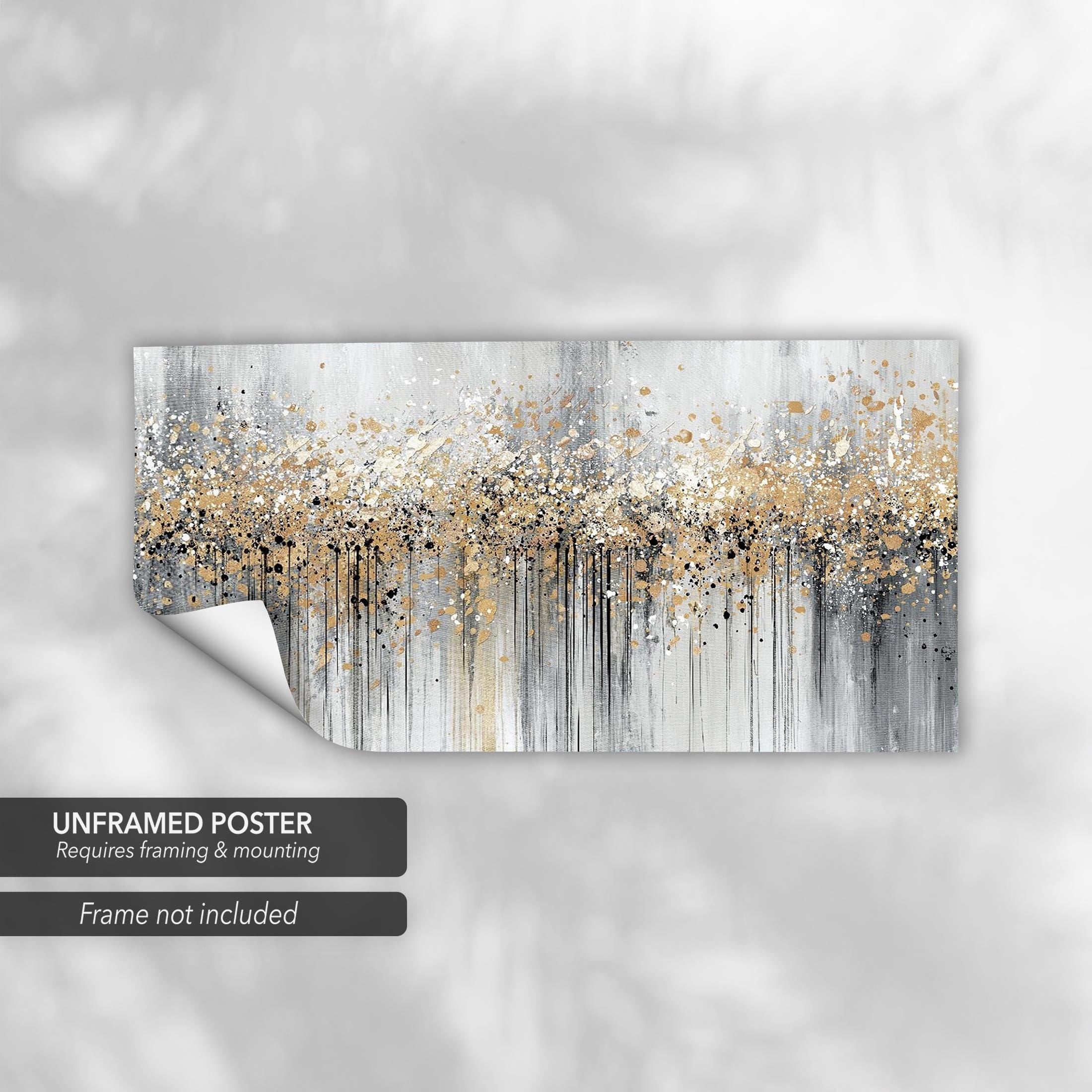 Gold Abstract Splatter | Modern Metallic Drip Canvas Art | Poster Print
