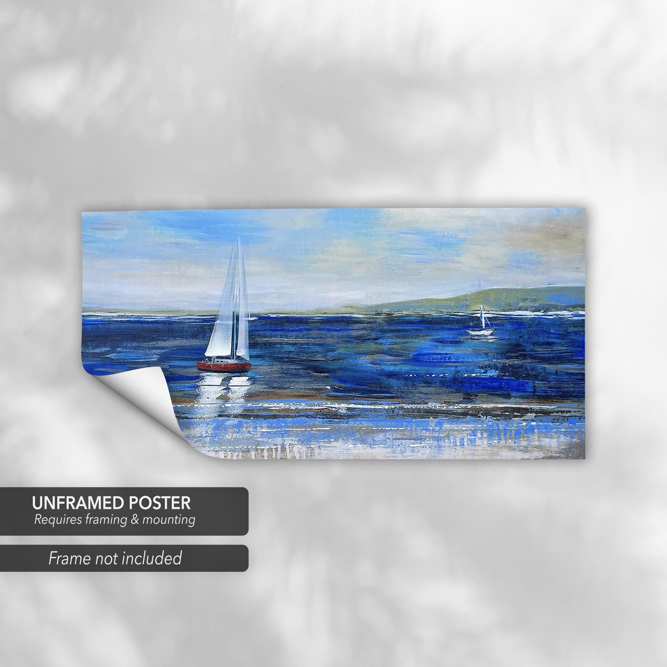 Blue Abstract Seascape | Textured Ocean & Sailboats Canvas Art | Poster Print