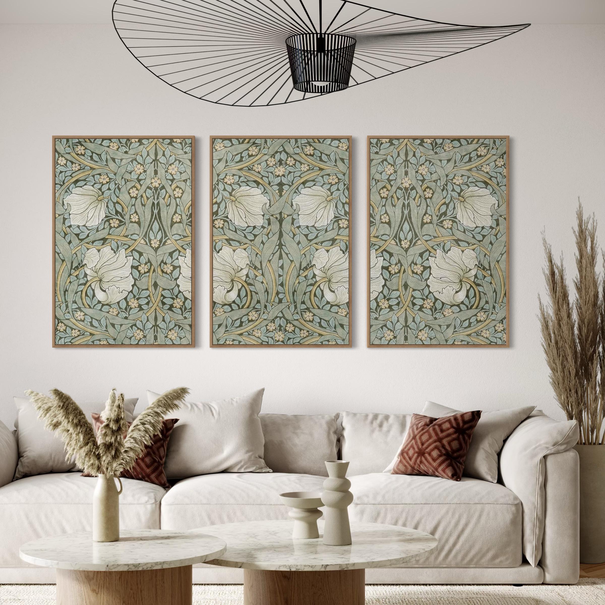 William Morris Pimpernel Botanical Set of 3 Canvas | Poster Prints | Vintage Floral Sage Green