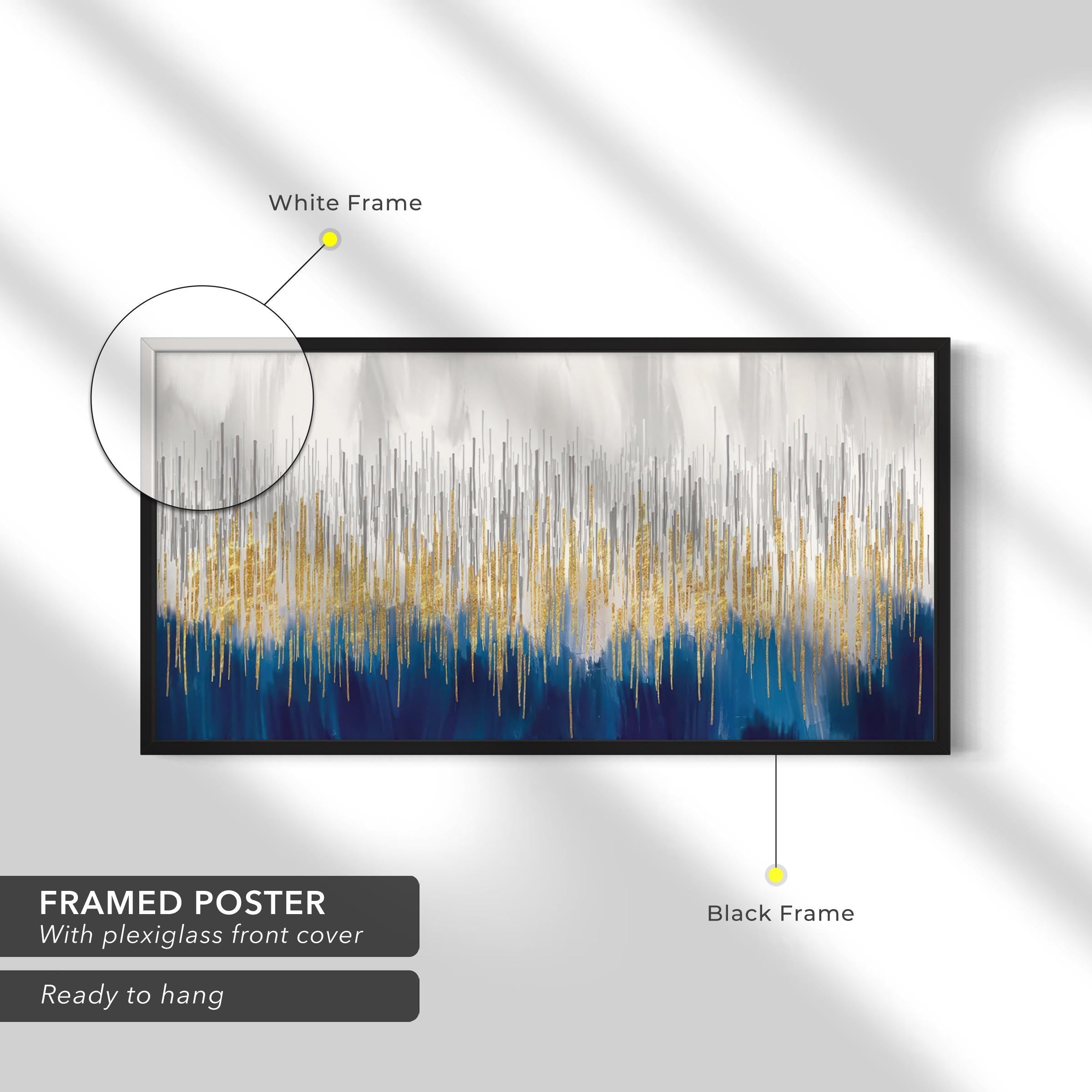 Modern Abstract Blue & Gold | Metallic Stylish Canvas Art | Poster Print