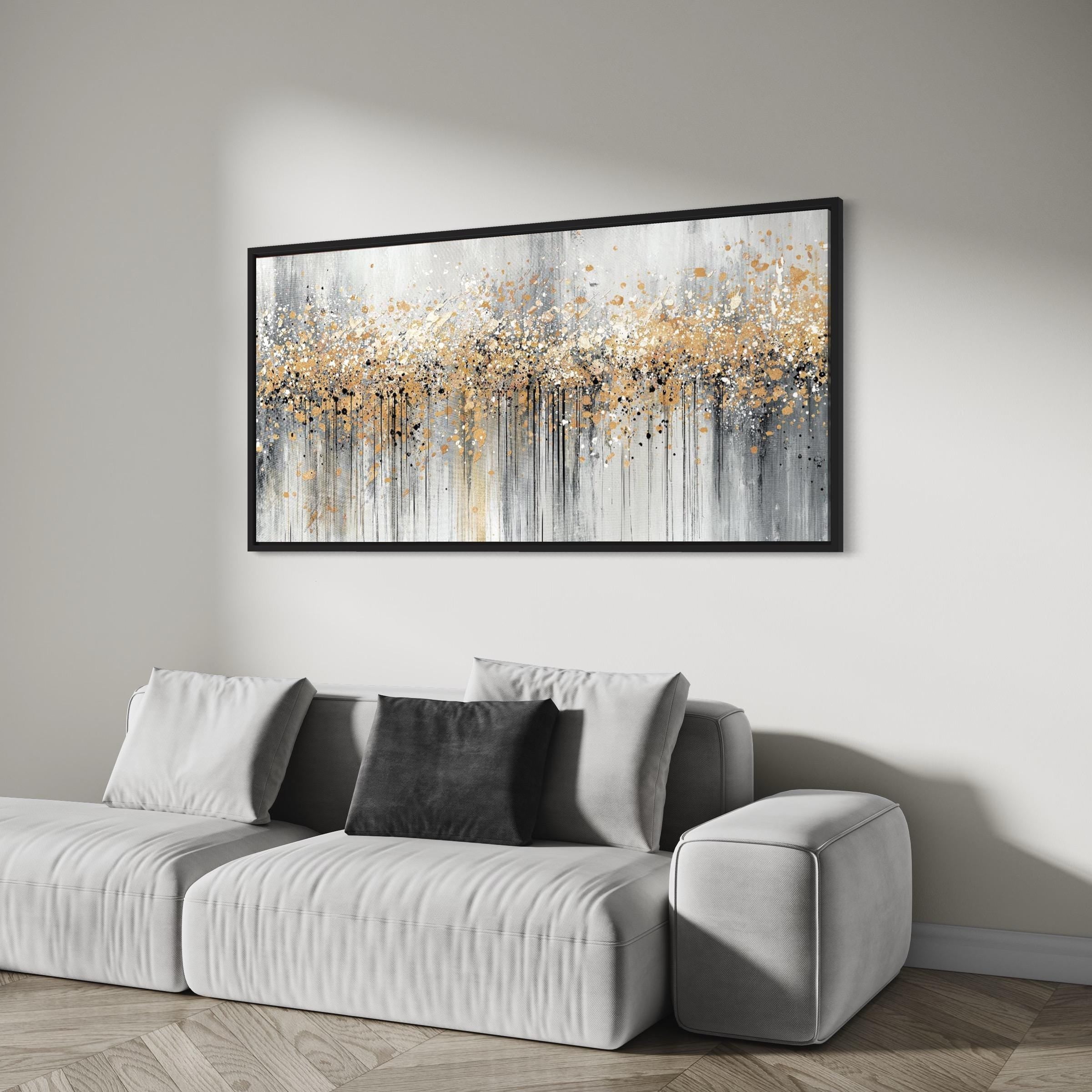 Gold Abstract Splatter | Modern Metallic Drip Canvas Art | Poster Print