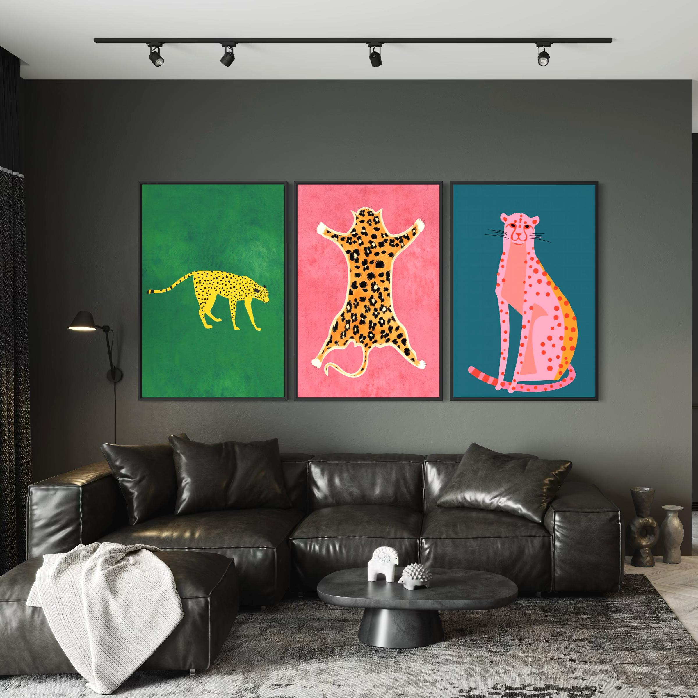 Set of 3 Prints Cheetah Cats Animal | Modern Boho Preppy Poster | Canvas Wall Art