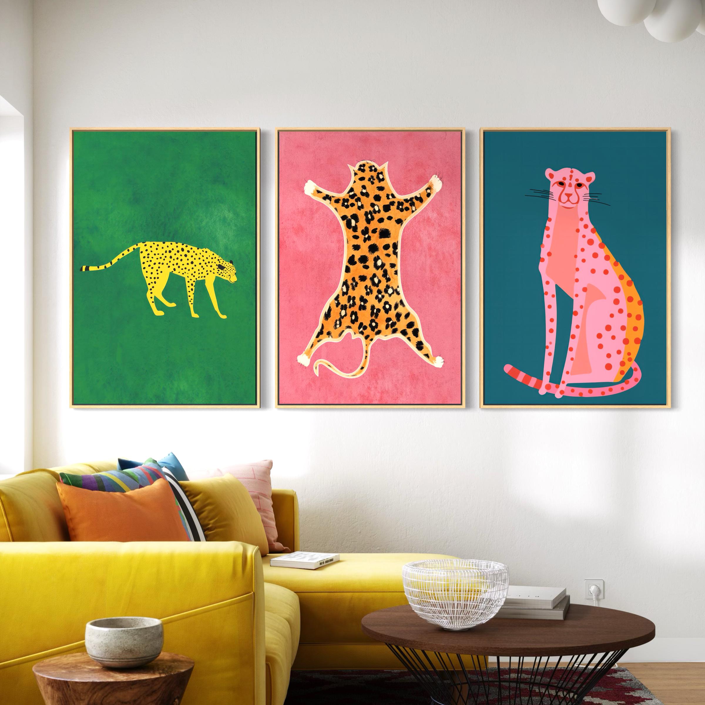 Set of 3 Prints Cheetah Cats Animal | Modern Boho Preppy Poster | Canvas Wall Art