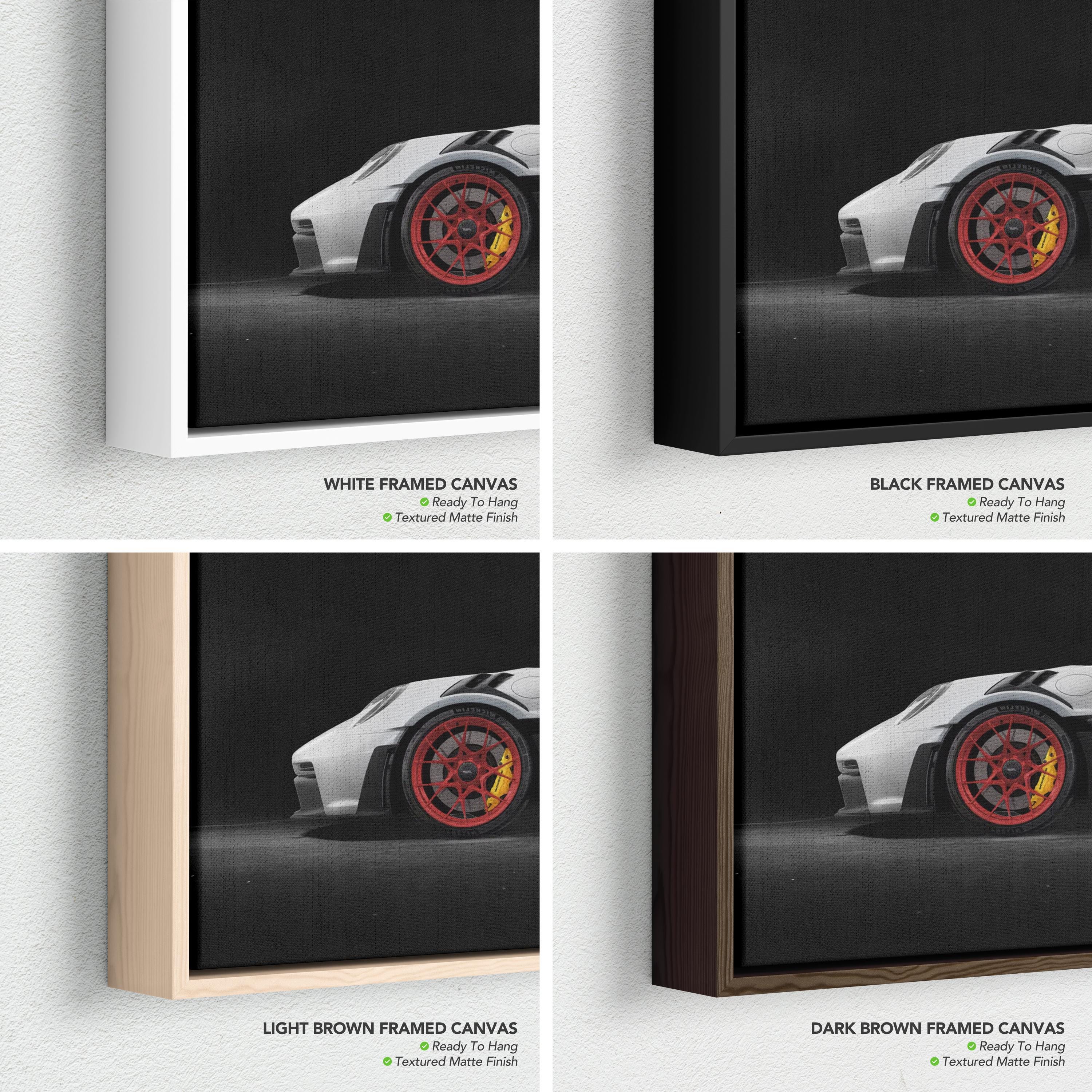 Porsche 911 GT3 RS Framed Canvas | Poster Wall Art Print | Sports Car Decor | Black & White Man Cave, Office Wall Art