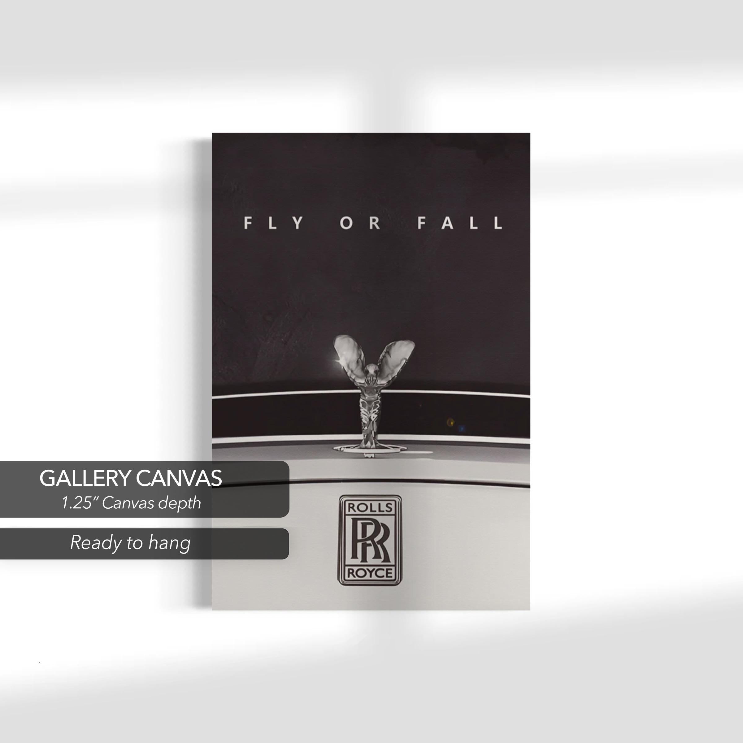 Rolls Royce "Fly or Fall" | Luxury Car Art | Black & White Automotive Canvas Art | Poster Print
