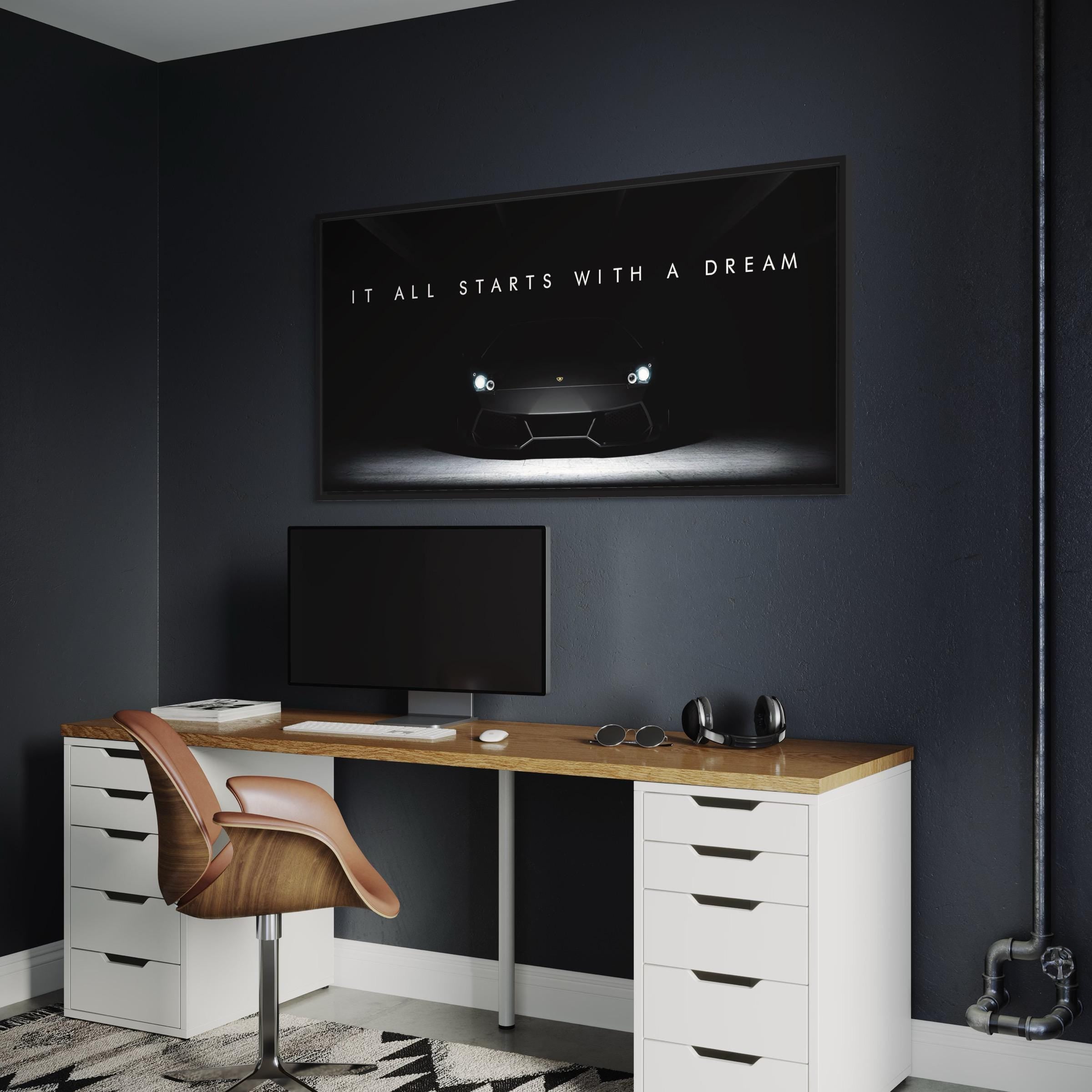 It All Starts With a Dream | Motivational Lamborghini Canvas Art | Poster Print