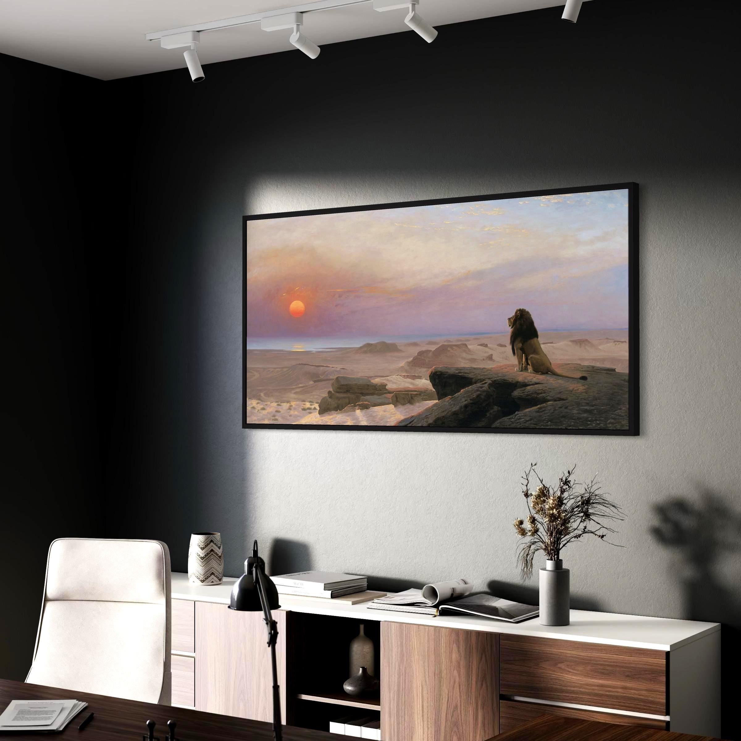 The Two Majesties by Jean-Leon Gerome | Lion Sunset Desert Canvas Art | Poster Print