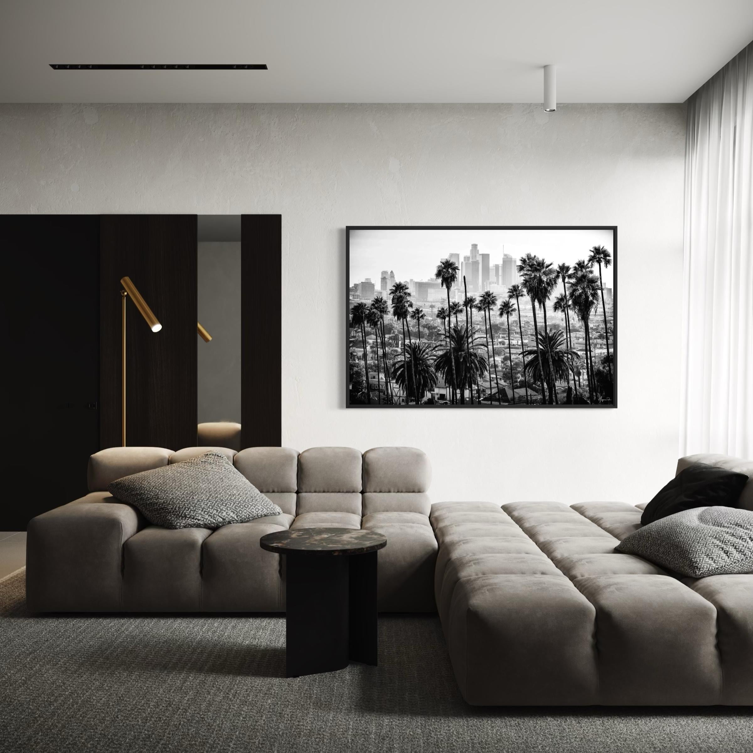 LA Skyline Black & White Los Angeles Palm Trees Poster Print | Canvas Wall Art
