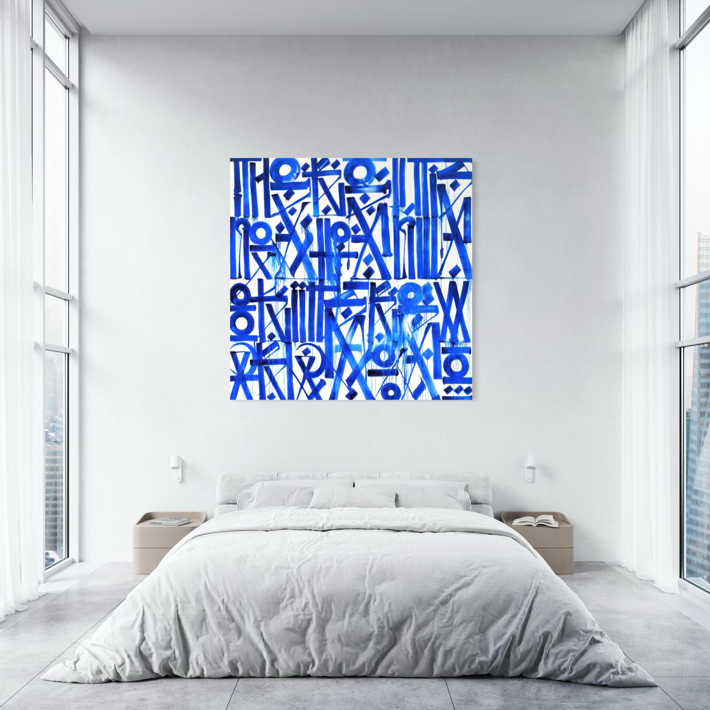 Blue Abstract Calligraphy Canvas Wall Art | Modern Typography Minimalist Poster Print