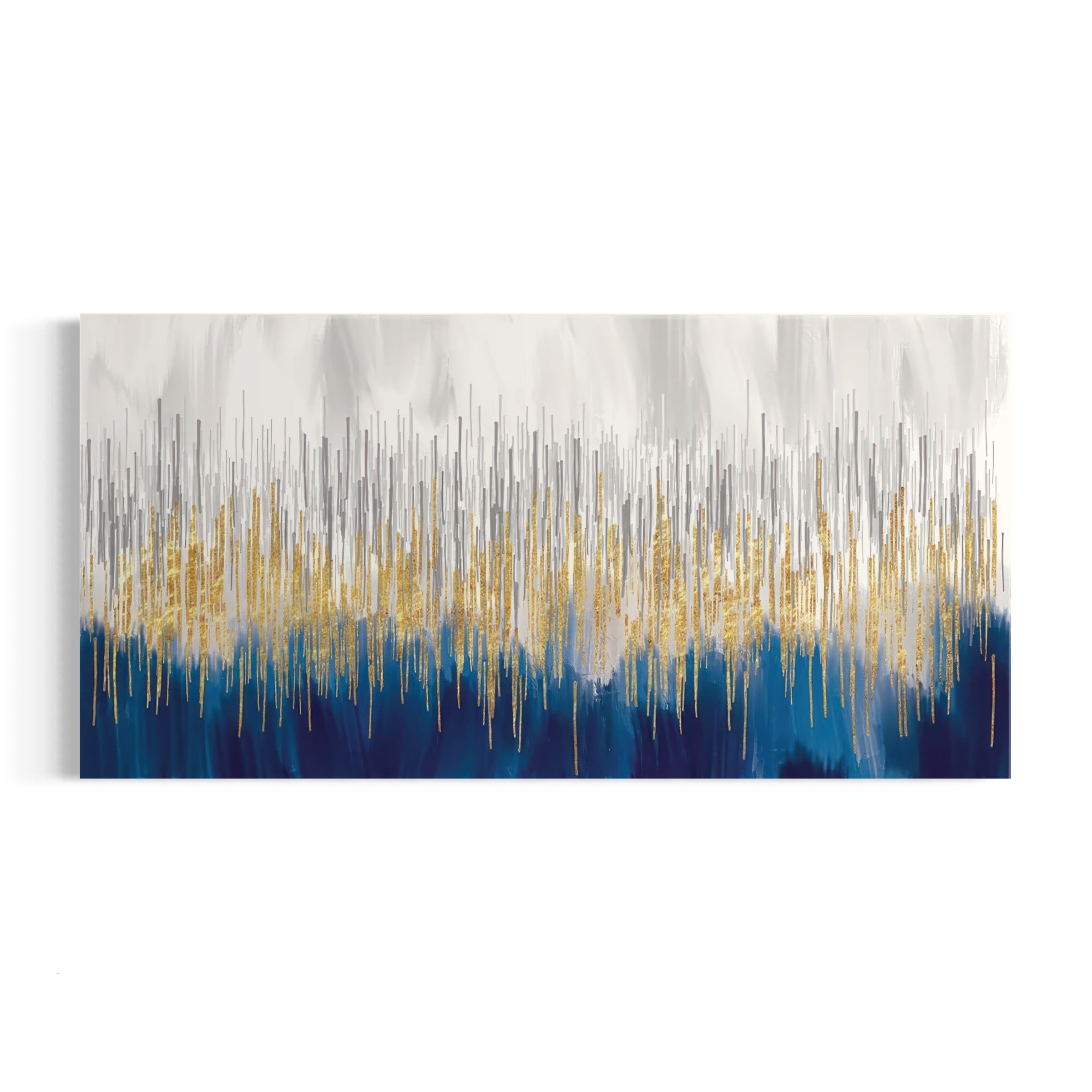 a painting of blue and yellow on a white wall