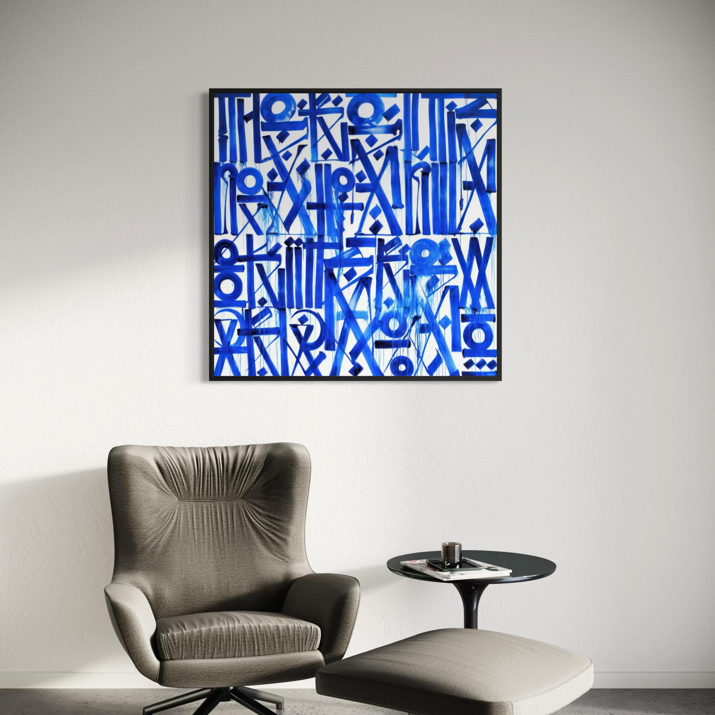 Blue Abstract Calligraphy Canvas Wall Art | Modern Typography Minimalist Poster Print