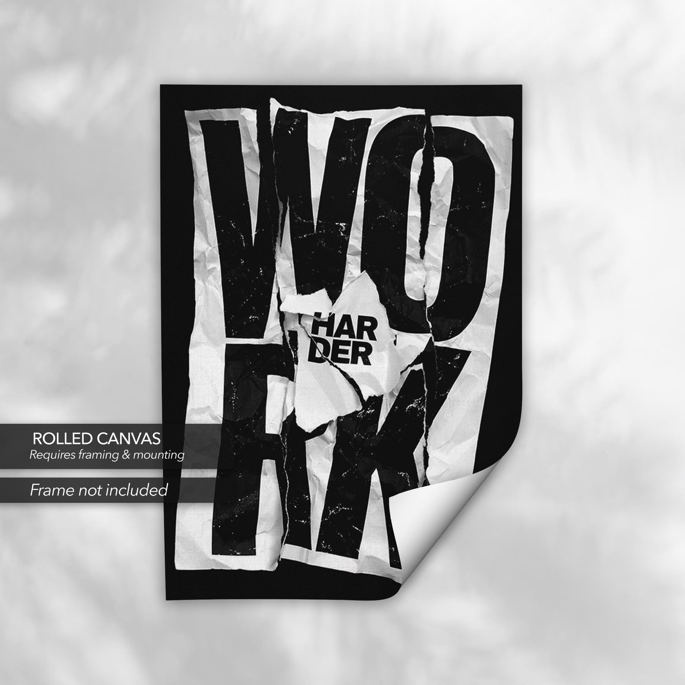 Work Harder Motivational Crumpled Paper Design Canvas Art | Poster Print