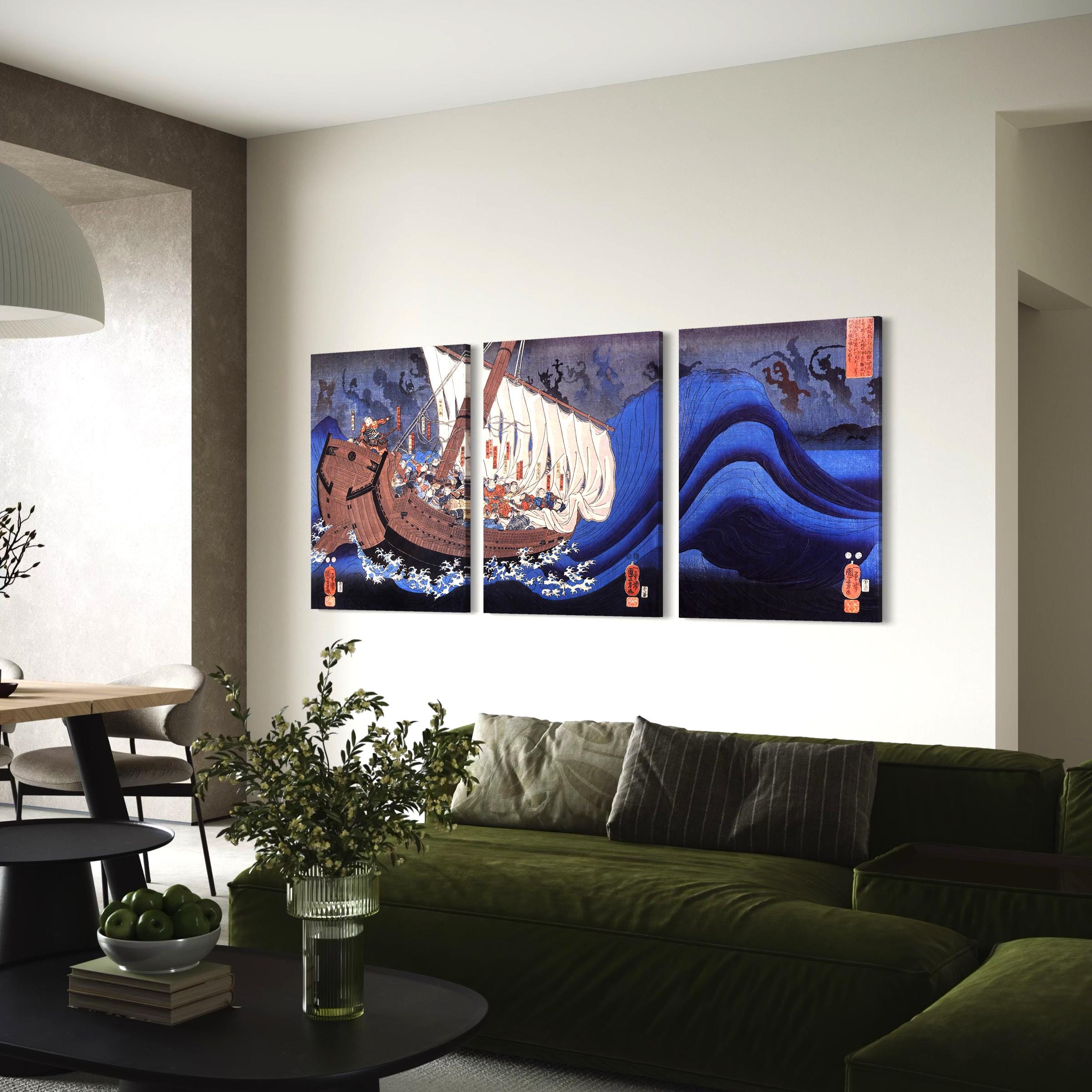 Ghosts of the Taira Set of 3 Utagawa Kuniyoshi Japanese Poster Prints | Canvas Wall Art