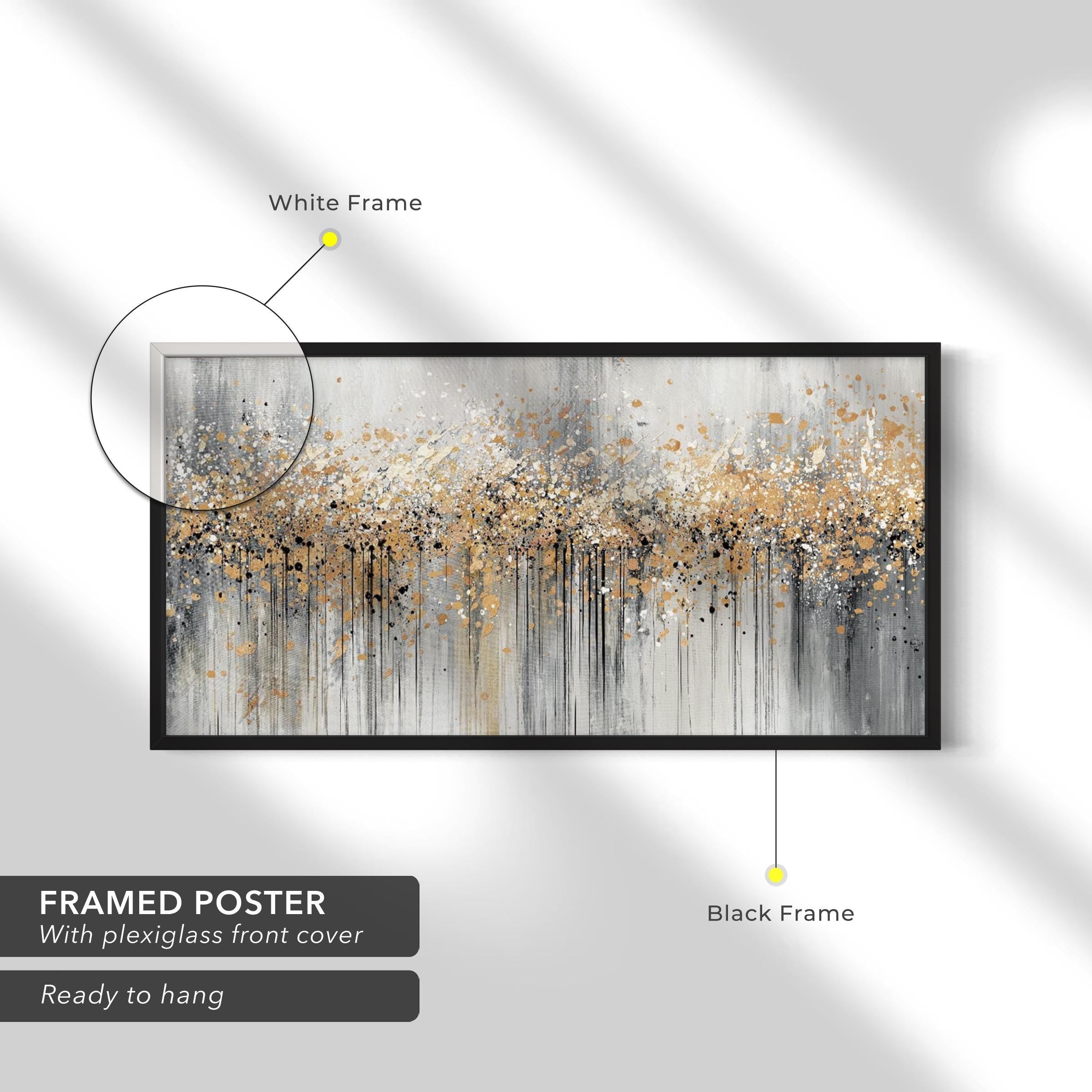 Gold Abstract Splatter | Modern Metallic Drip Canvas Art | Poster Print