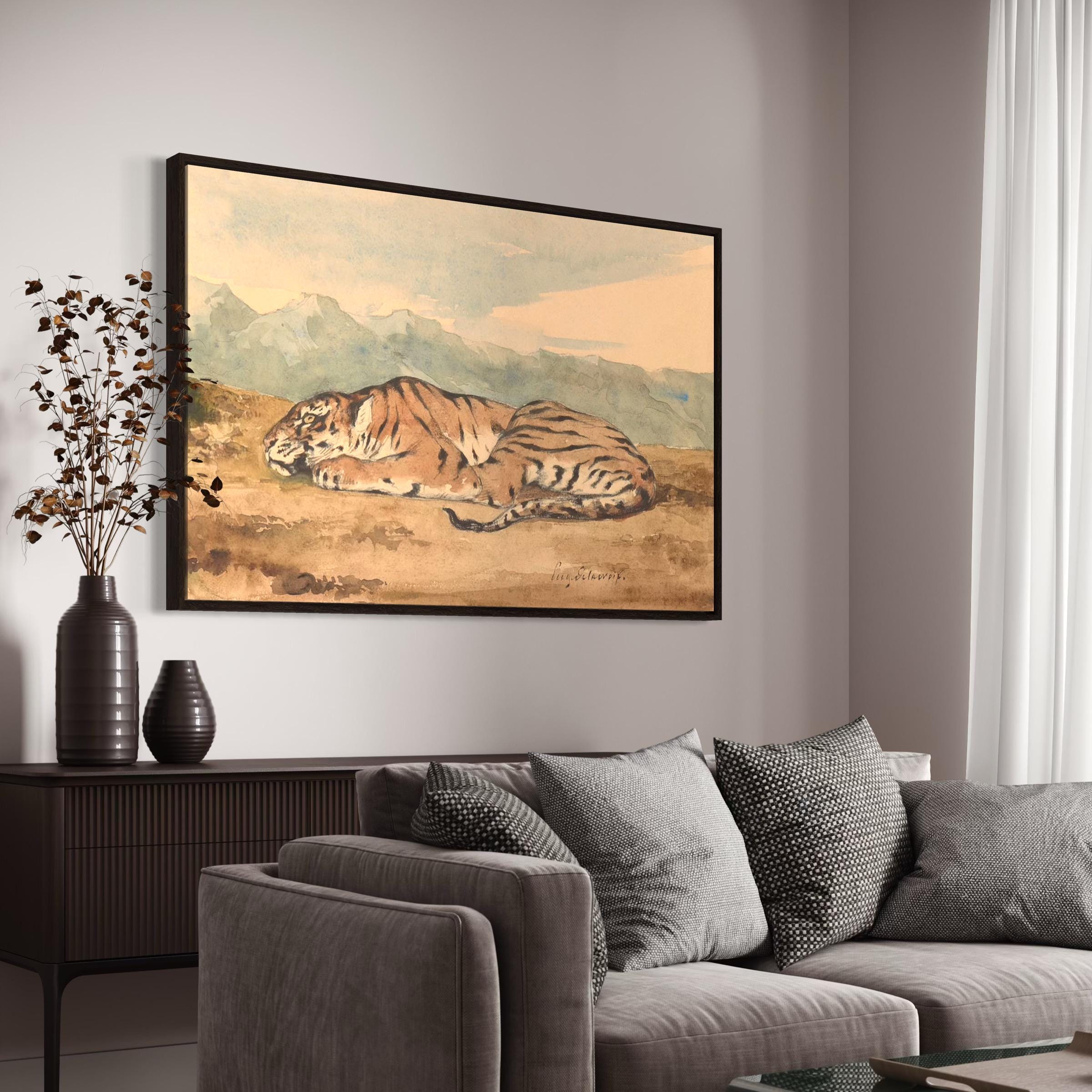 Royal Tiger by Eugene Delacroix | Vintage Animal Wildlife Canvas Art | Poster Print