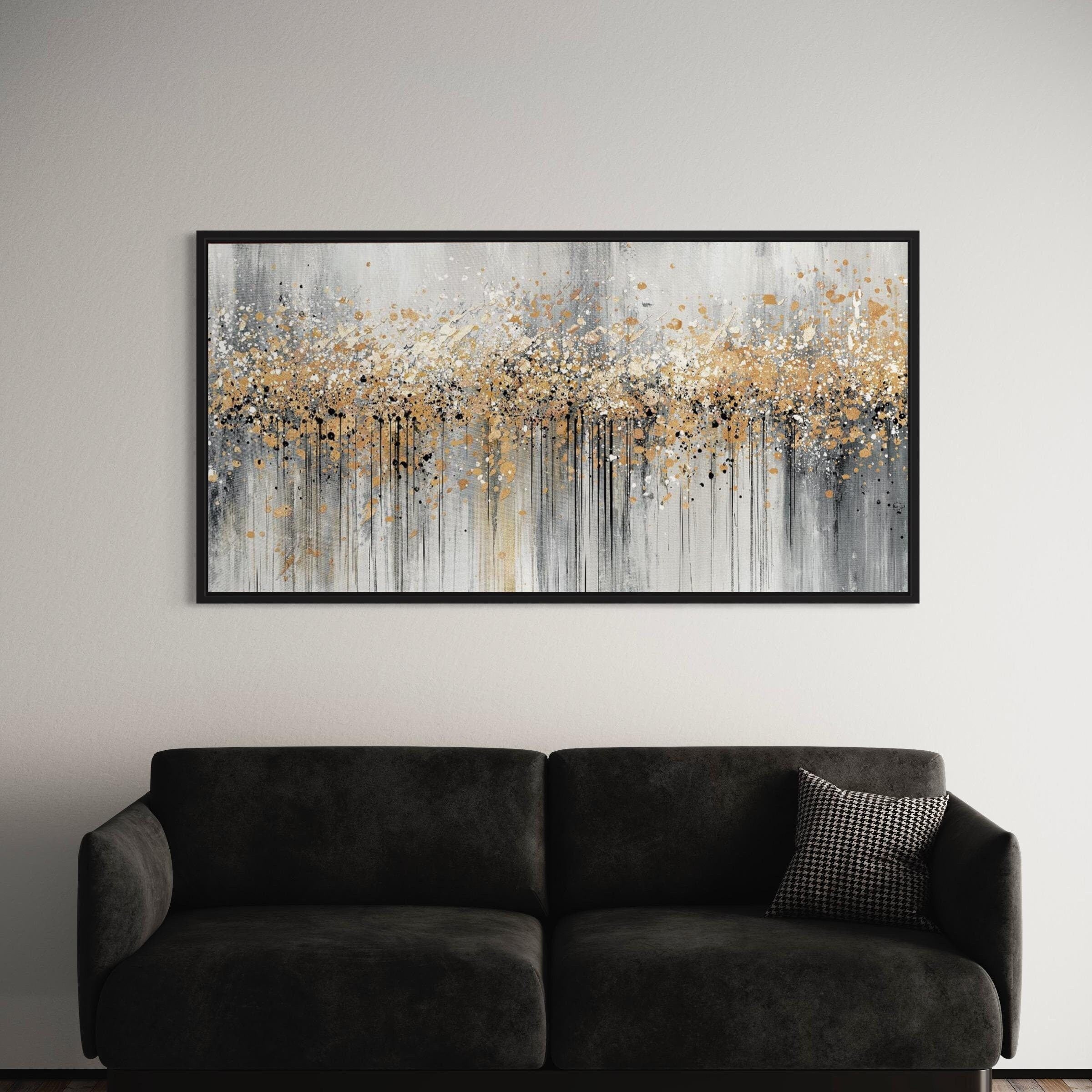 Gold Abstract Splatter | Modern Metallic Drip Canvas Art | Poster Print