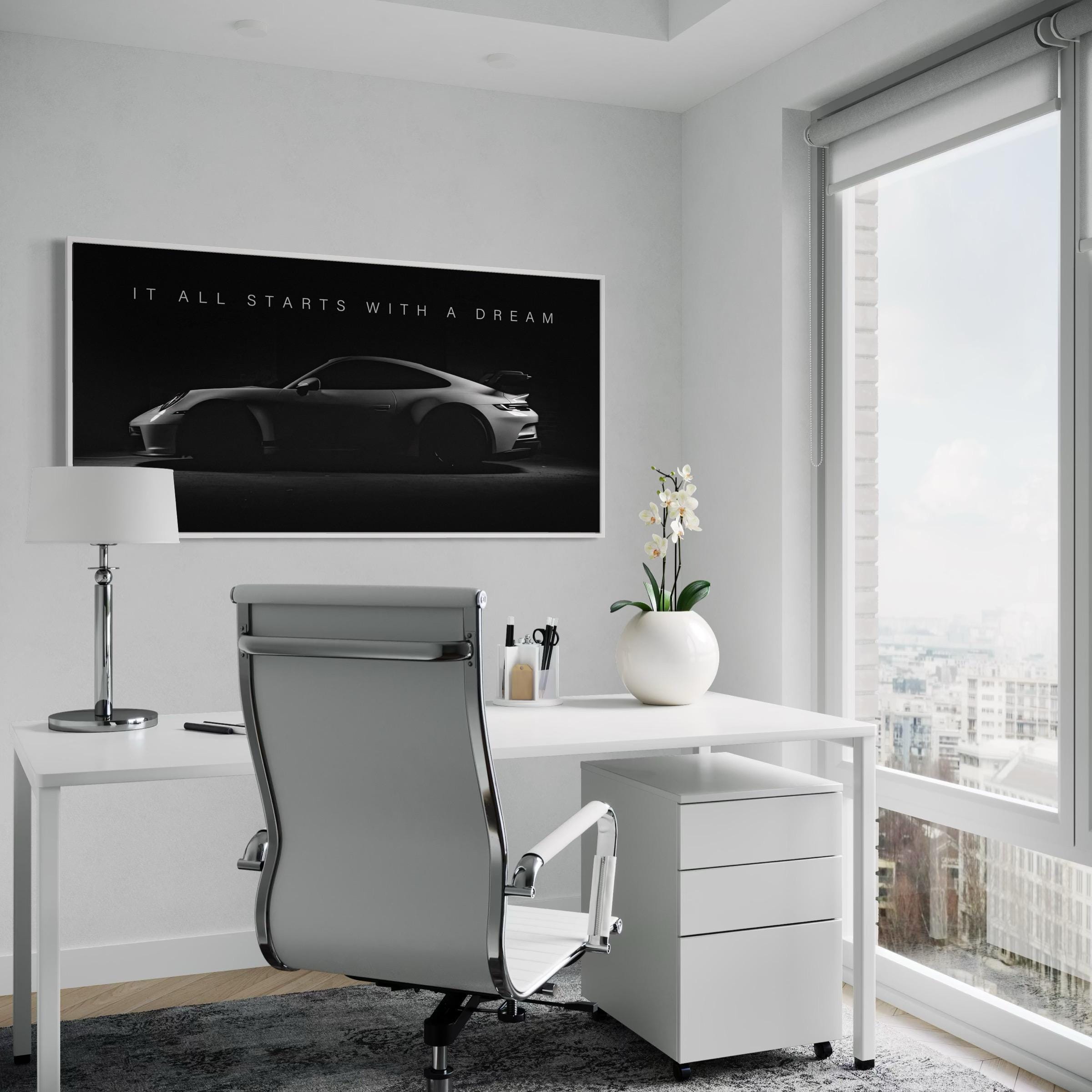 Porsche 911 GT3 | It All Starts With a Dream Motivational Quote Canvas Art | Poster Print