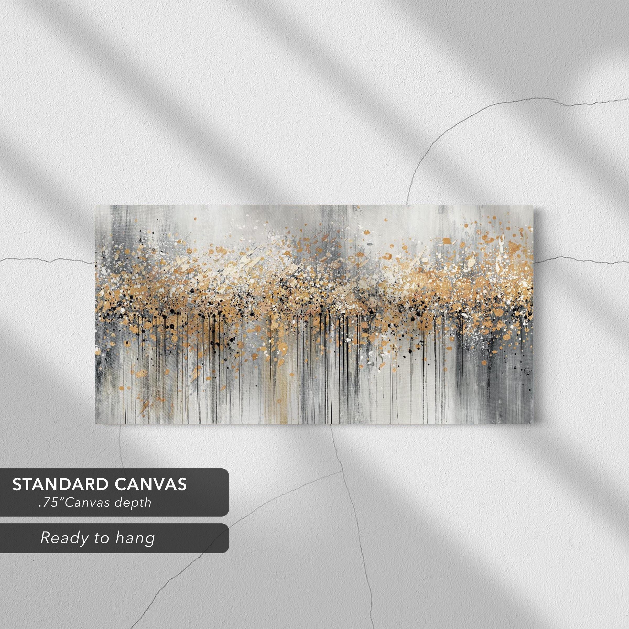 Gold Abstract Splatter | Modern Metallic Drip Canvas Art | Poster Print